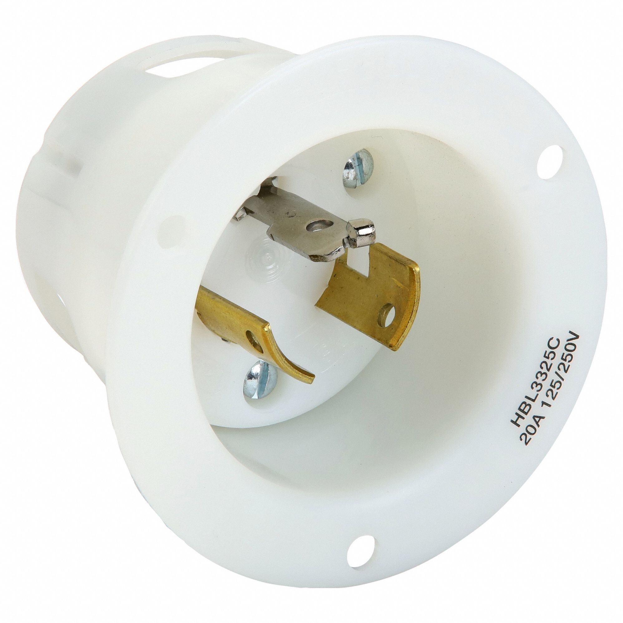 Flanged Locking Inlet: Non-NEMA, 20 A, 125/250V AC, 3 Blades, Flush