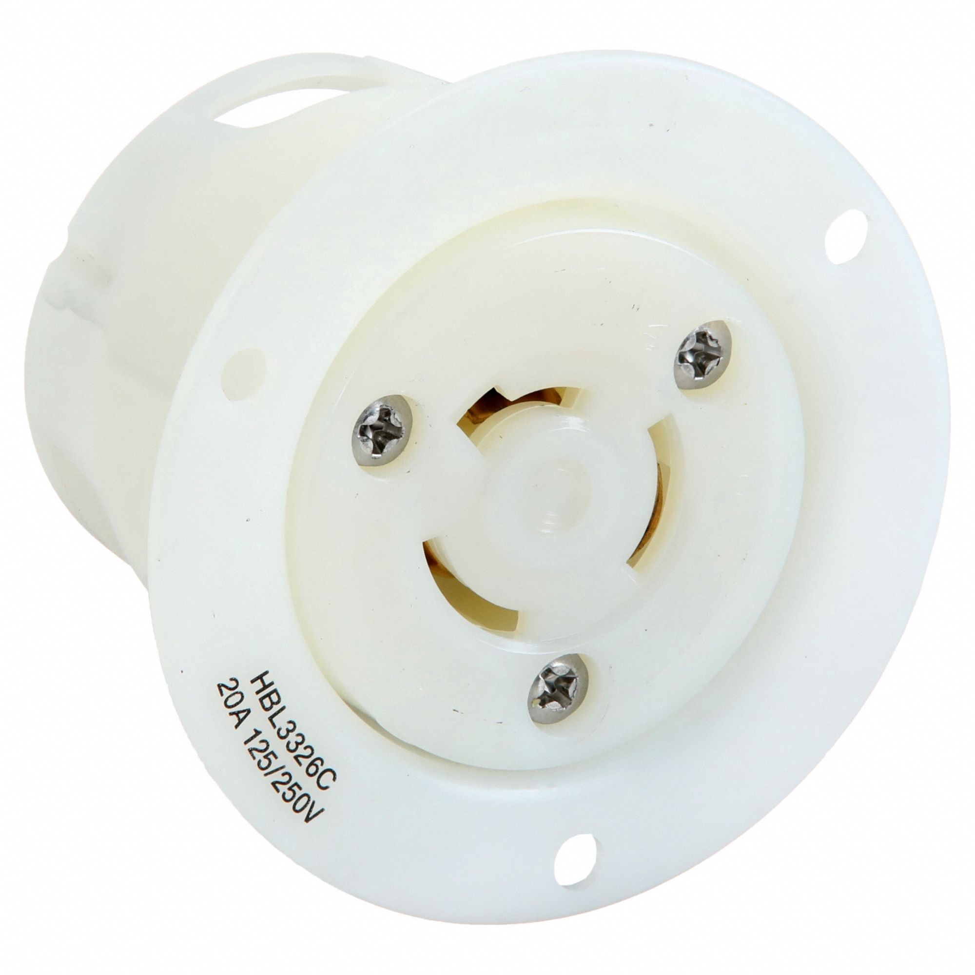 Flanged Locking Receptacle: Non-NEMA, 20 A, 125/250V AC, Flanged, 3 Poles