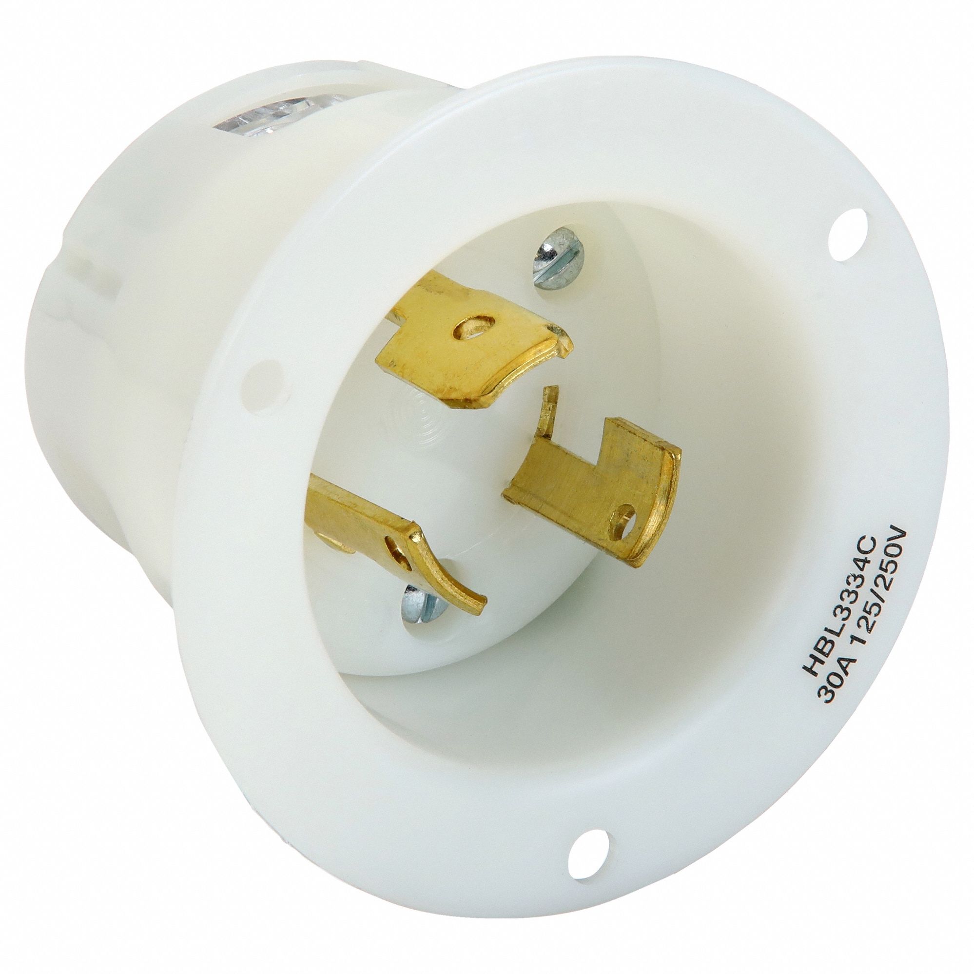 Flanged Locking Inlet: Non-NEMA, 30 A, 125/250V AC, 3 Blades, Flush