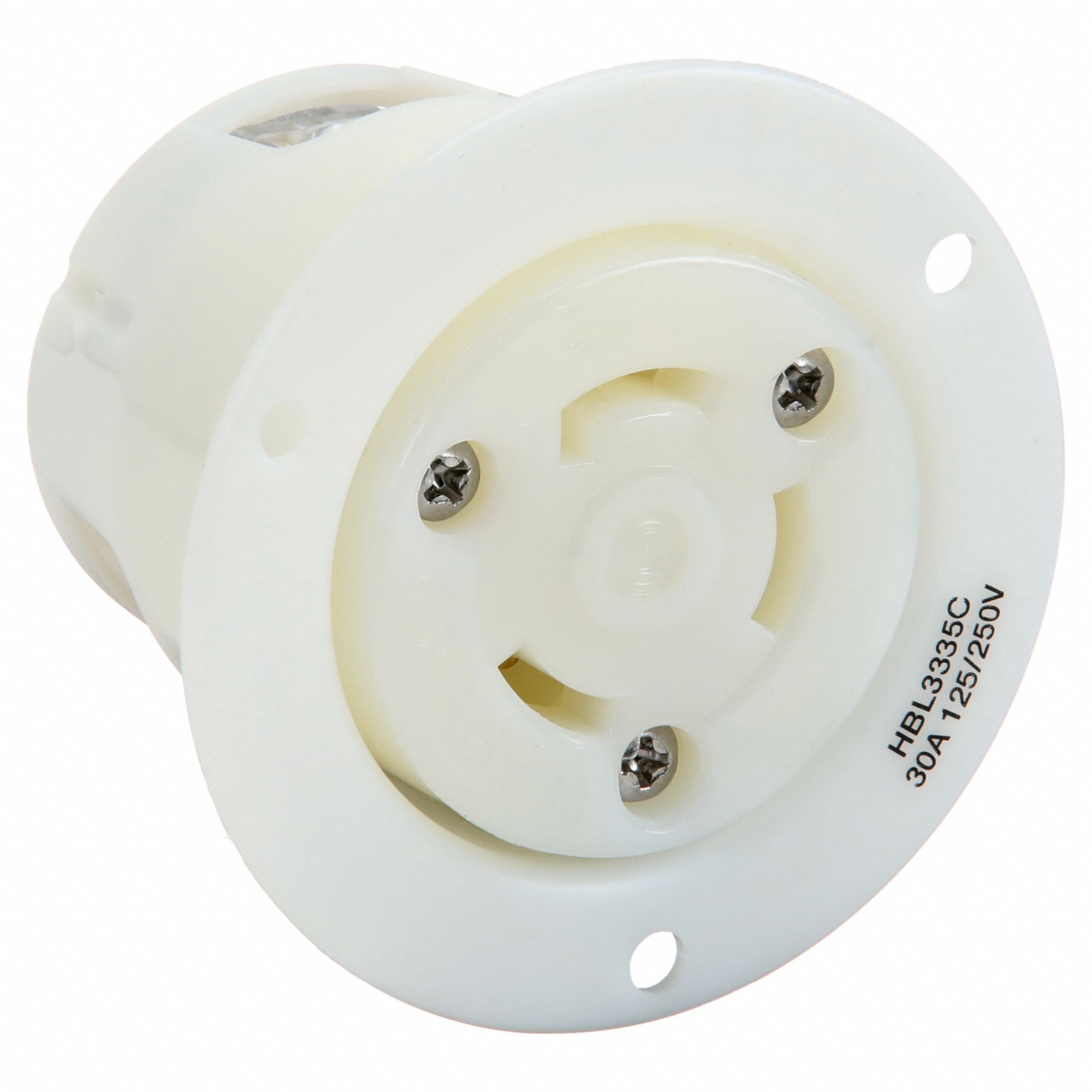 Flanged Locking Receptacle: Non-NEMA, 30 A, 125/250V AC, Flanged, 3 Poles