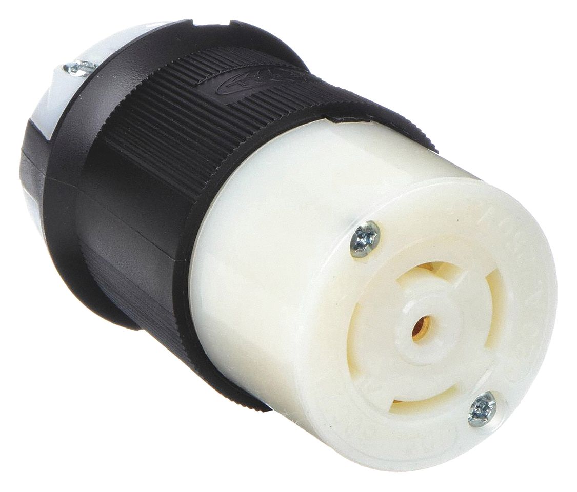 LOCKING CONNECTOR, NON-NEMA, 20/10 A, 250/600V AC, 4 POLES, BLACK/WHITE