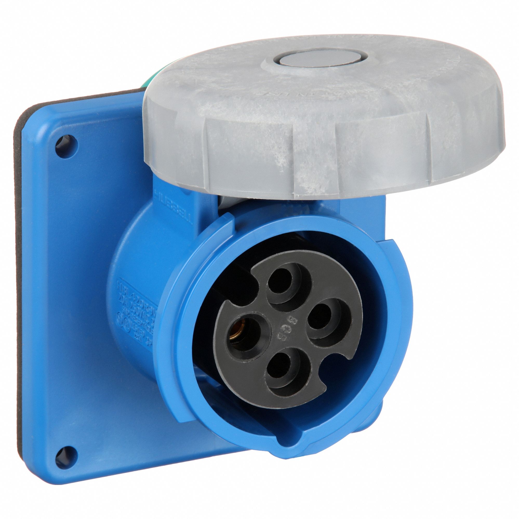 Watertight Pin and Sleeve Receptacle: 20 A, 250V AC, 5 hp Horsepower Rating, IEC Grounding, Blue