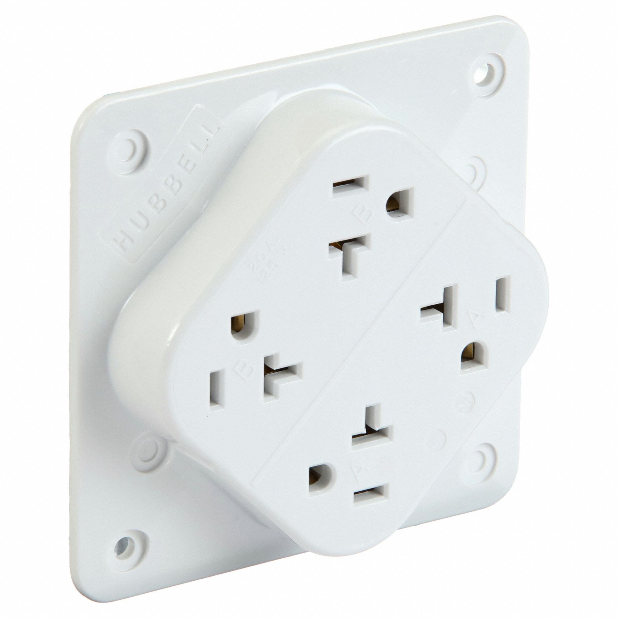 RECEPTACLE, QUAD, WHITE, 5-20R, 20 A, 125V AC, 2 POLE/3 WIRE, SCREW TERMINALS