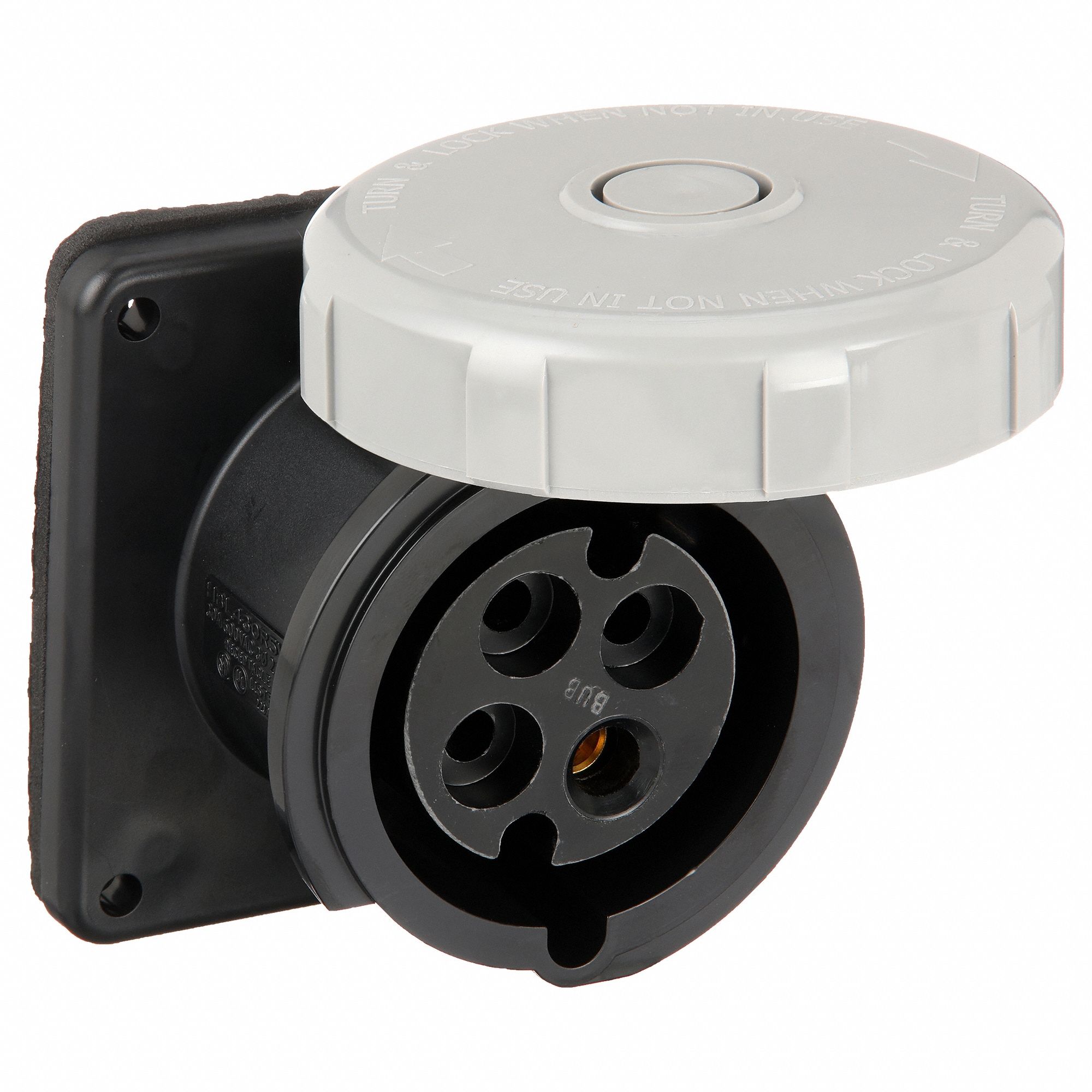 WATERTIGHT PIN AND SLEEVE RECEPTACLE, 30 A, 600V AC, 10 HORSEPOWER RATING, IEC GROUNDING, BLACK