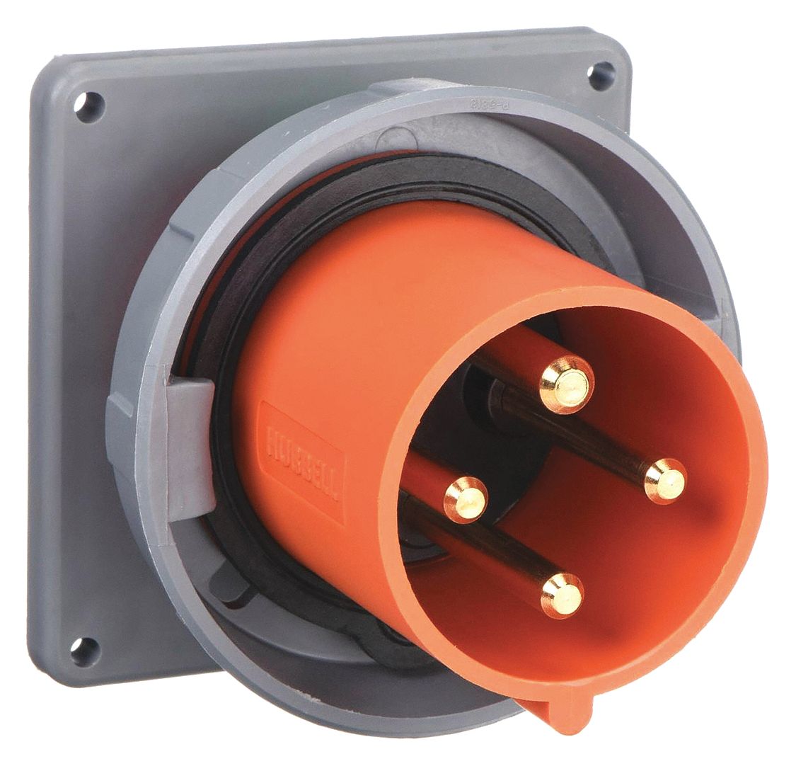 WATERTIGHT PIN AND SLEEVE INLET, 60 A, 125/250V AC, IEC GROUNDING, ORANGE, 3 HORSEPOWER RATING