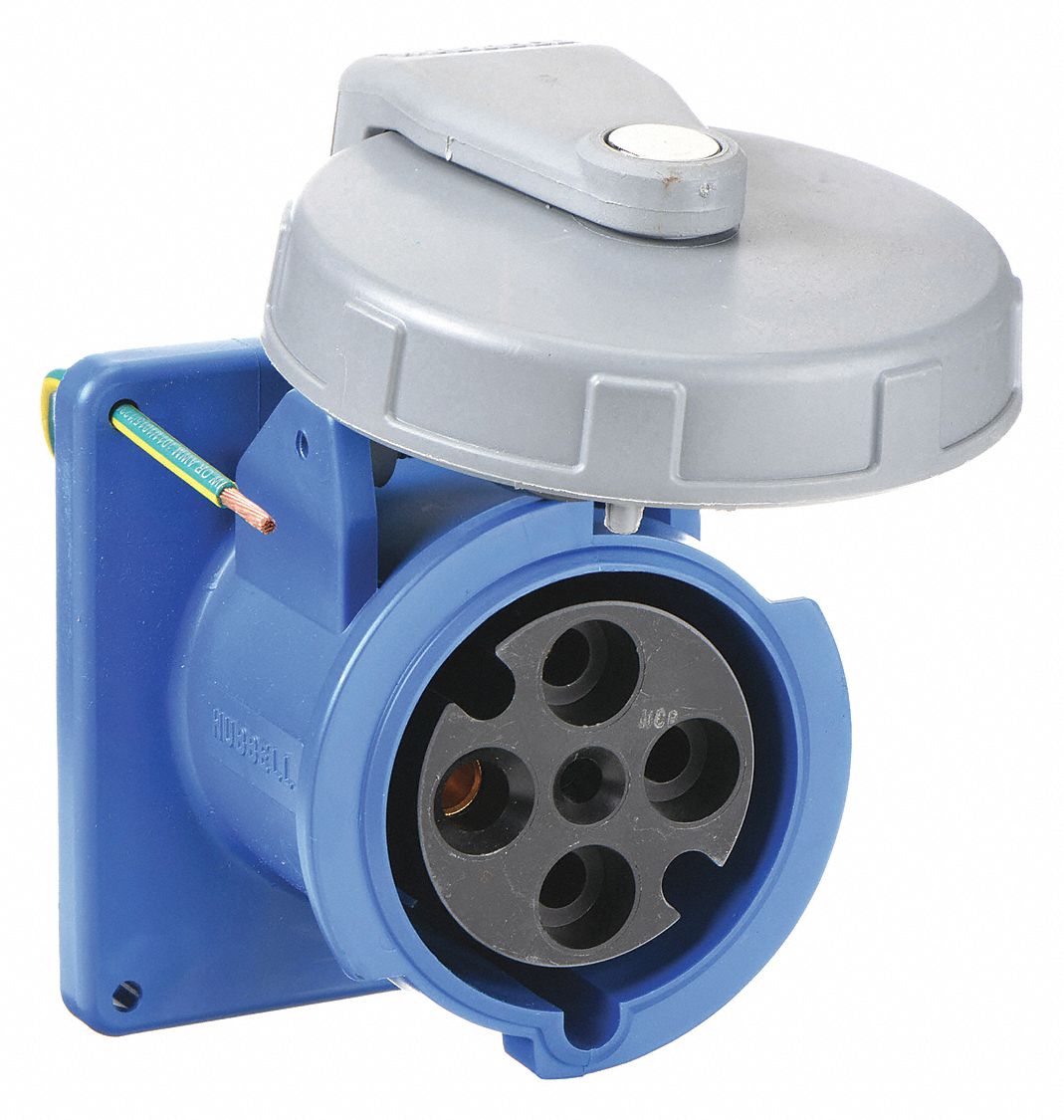 Pin and Sleeve Receptacle: 60 A, 250V AC, 5 hp Horsepower Rating, IEC Grounding, Blue