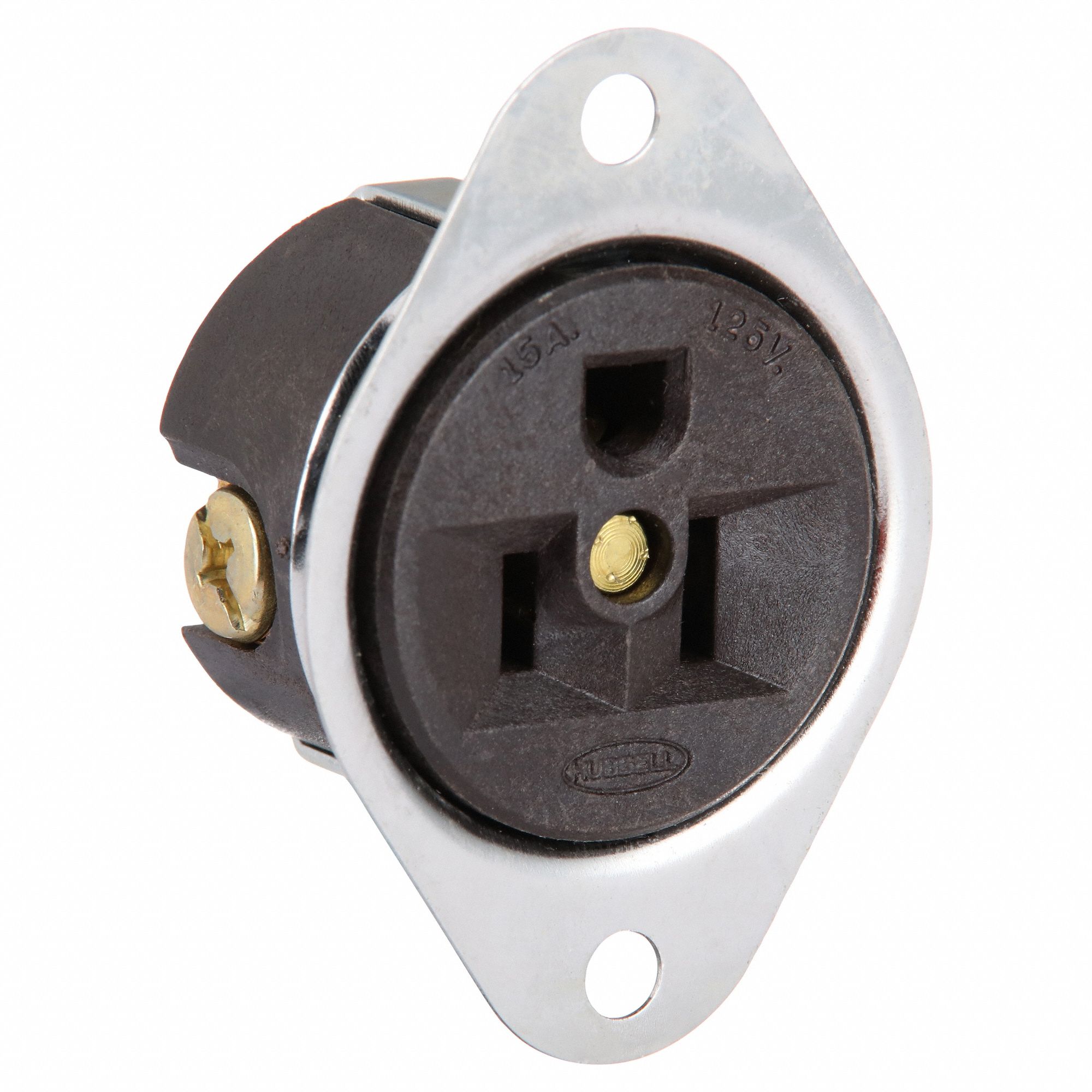 FLANGED RECEPTACLE, SINGLE, 5-15R, 125V AC, 15 A, BROWN, 2 POLE/3 WIRE, SCREW TERMINALS