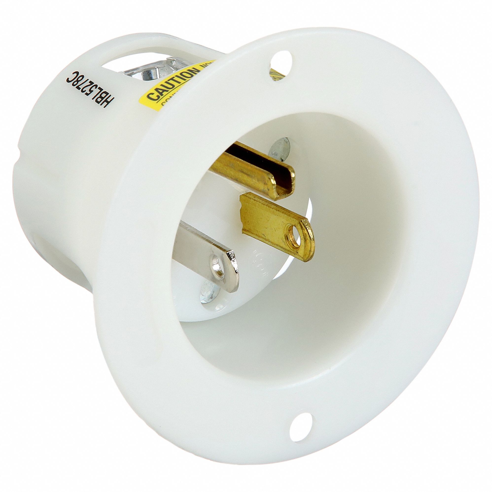 FLANGED INLET, 5-15P, 15 A, 125V AC, 2 POLES, WHITE, SCREW TERMINALS
