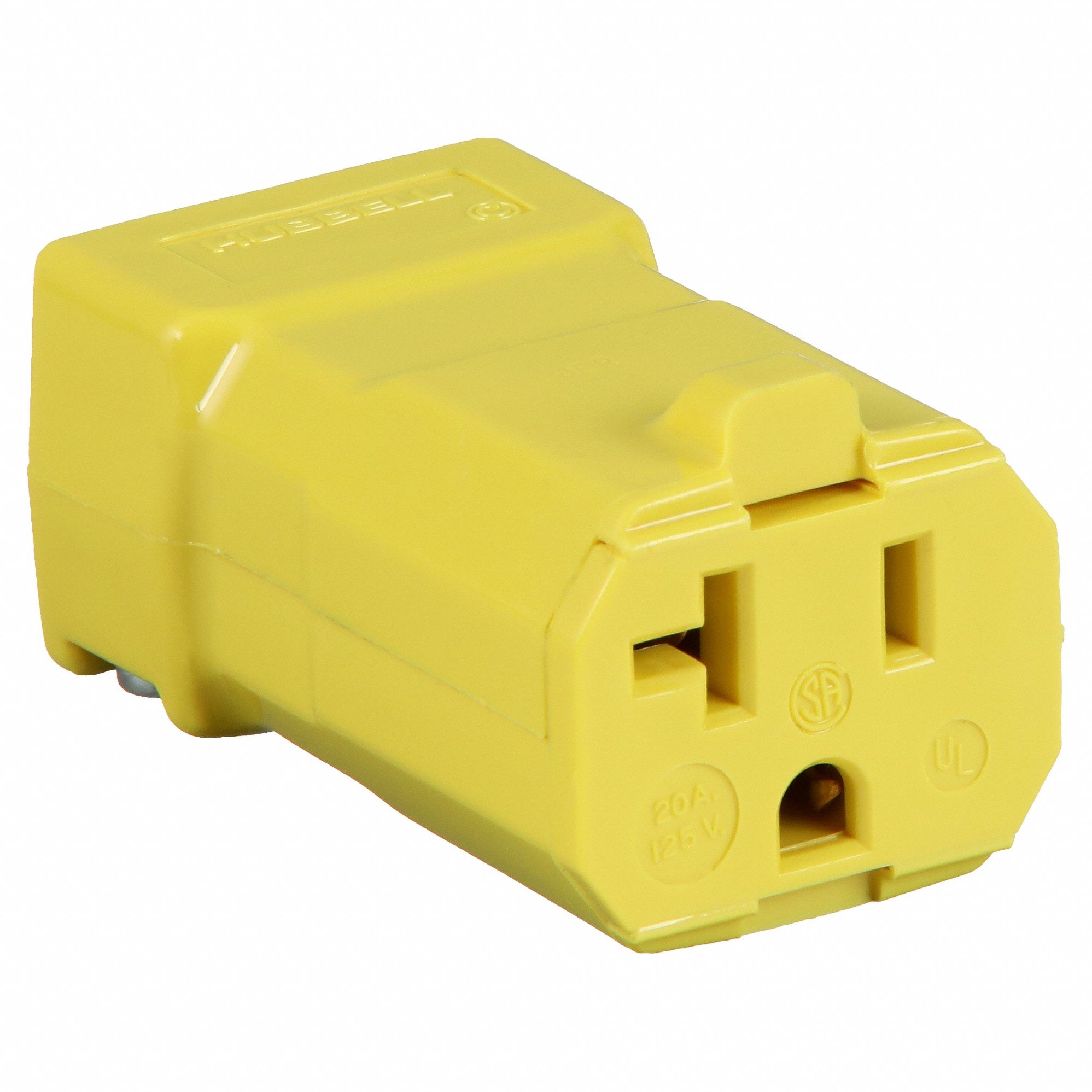 STRAIGHT BLADE CONNECTOR, 5-20R, 20 A, 125V AC, 2 POLES, YELLOW, SCREW TERMINALS