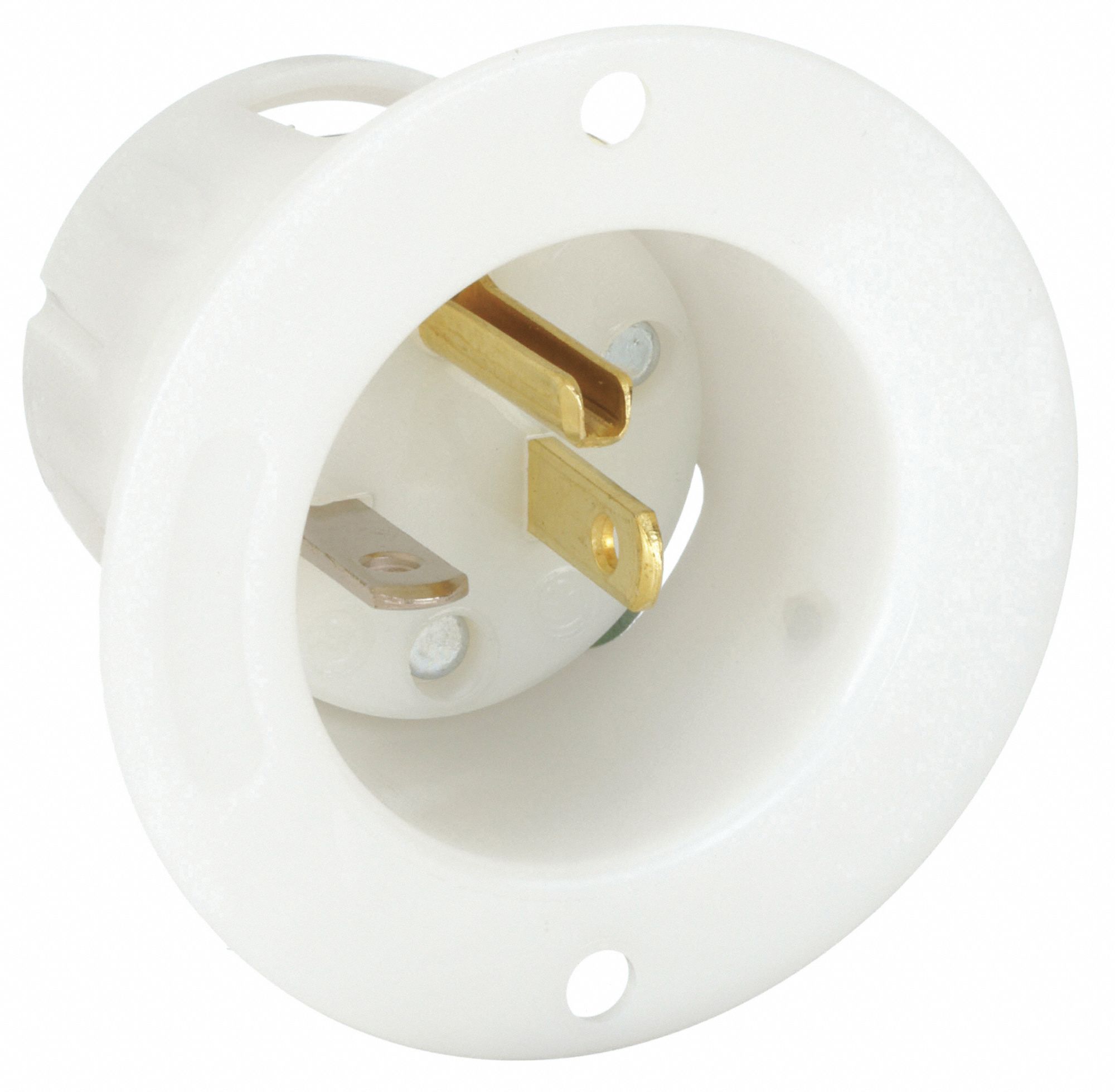 FLANGED INLET, 5-20P, 20 A, 125V AC, 2 POLES, WHITE, SCREW TERMINALS