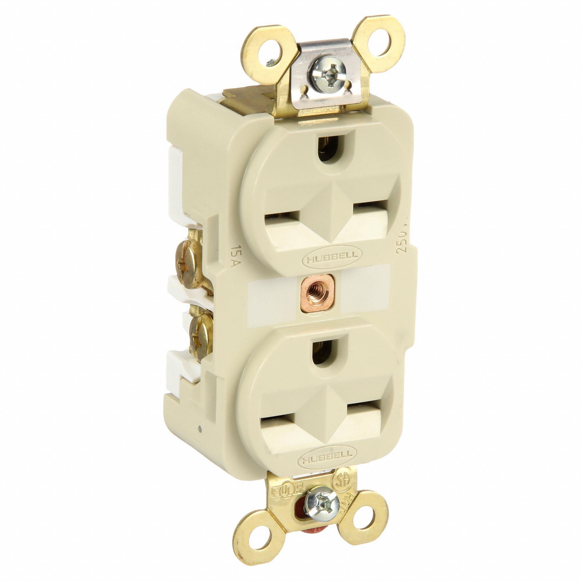 RECEPTACLE, DUPLEX, 6-15R, 250V AC, 15 A, IVORY, 2 POLE/3 WIRE, SCREW TERMINALS