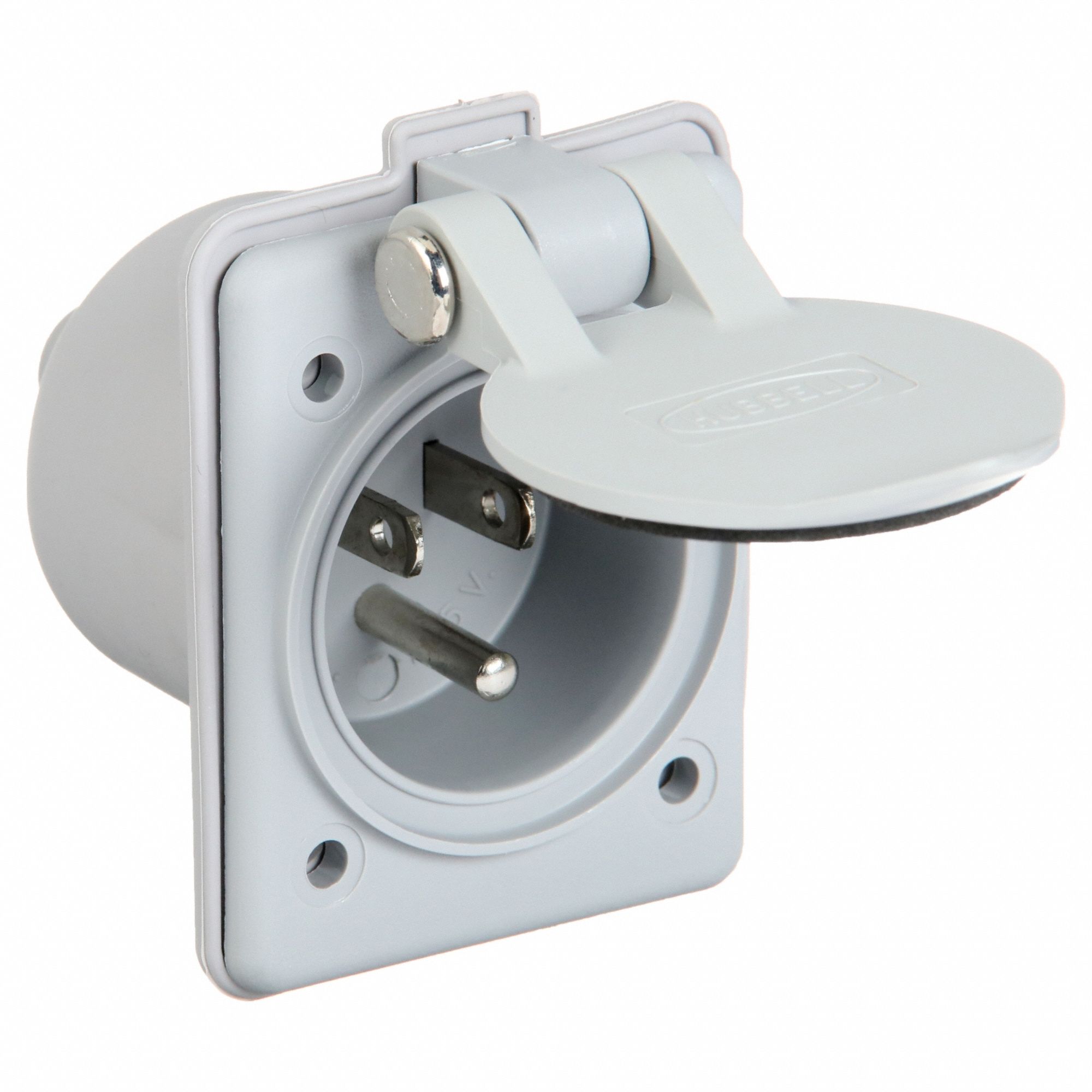 FLANGED INLET, 5-15P, 15 A, 125V AC, 2 POLES, YELLOW, SCREW TERMINALS