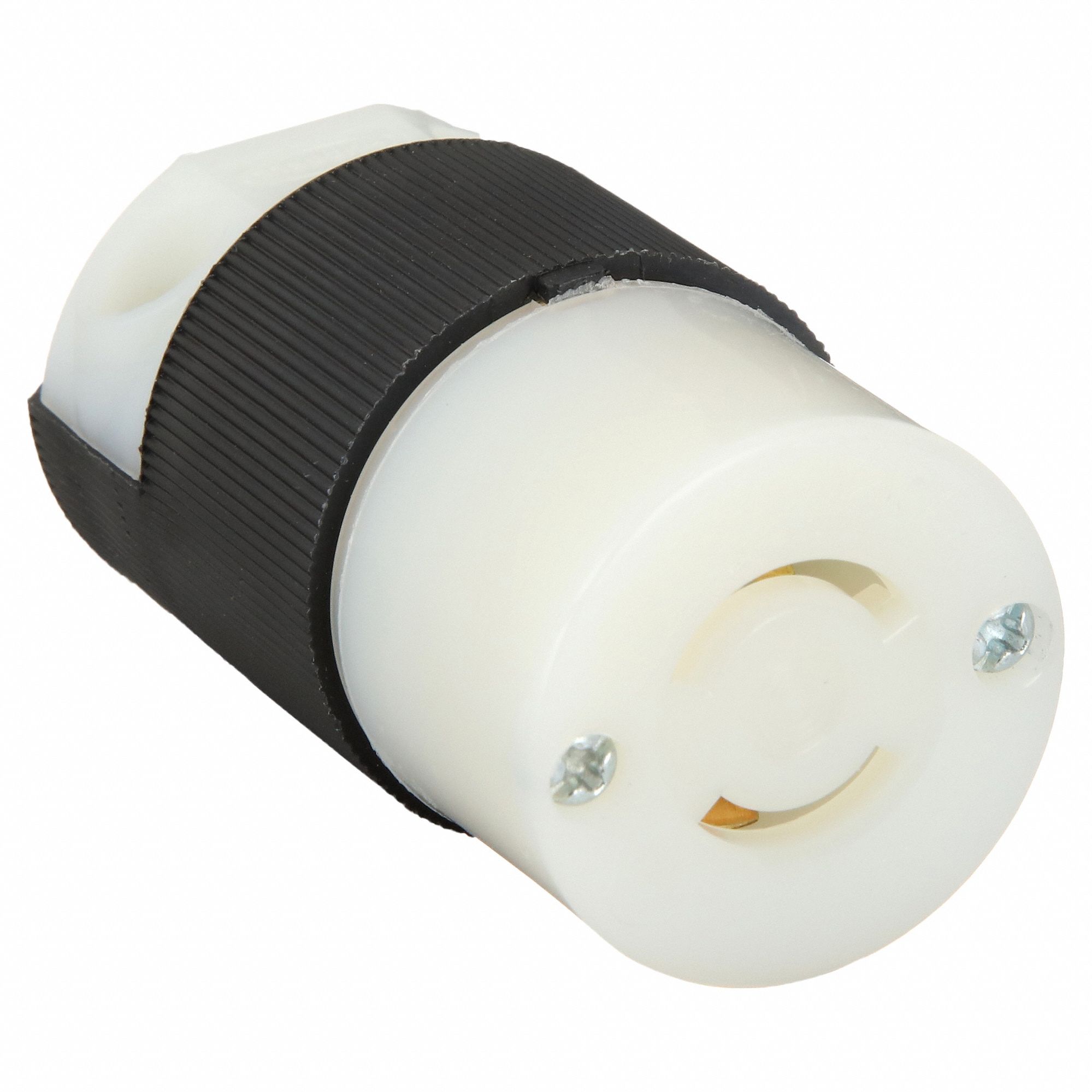 LOCKING CONNECTOR, L2-20R, 20 A, 250V AC, 2 POLES, BLACK/WHITE, SCREW TERMINALS