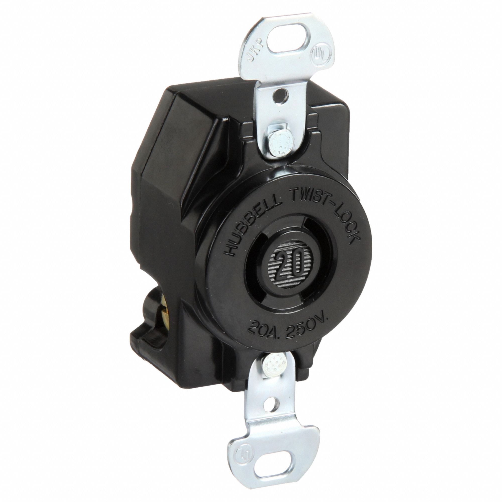 LOCKING RECEPTACLE, L2-20R, 20 A, 250V AC, BLACK, 2 POLES