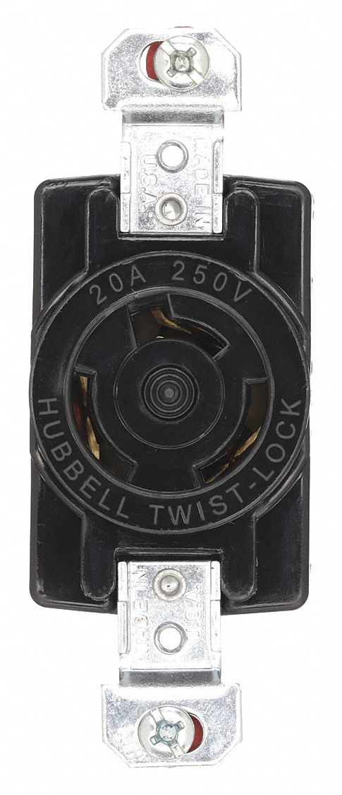Locking Receptacle: Non-NEMA, 20 A, 250V AC, Non-Flanged, 2 Poles