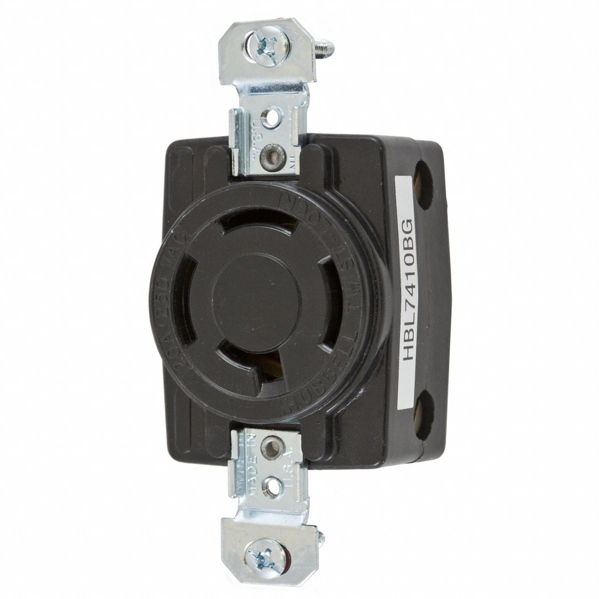 HUBBELL WIRING DEVICEKELLEMS Black Locking Receptacle, 20 Amps, 250V