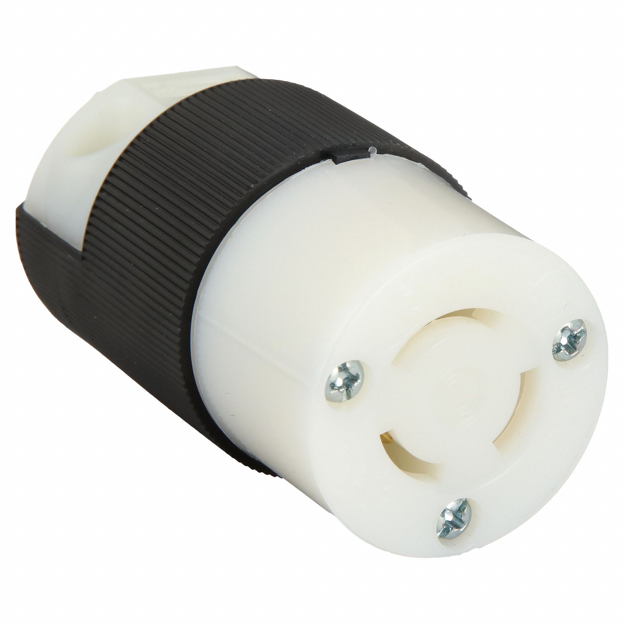 LOCKING CONNECTOR, NON-NEMA, 10/15 A, 125/250V AC, 3 POLES, BLACK/WHITE