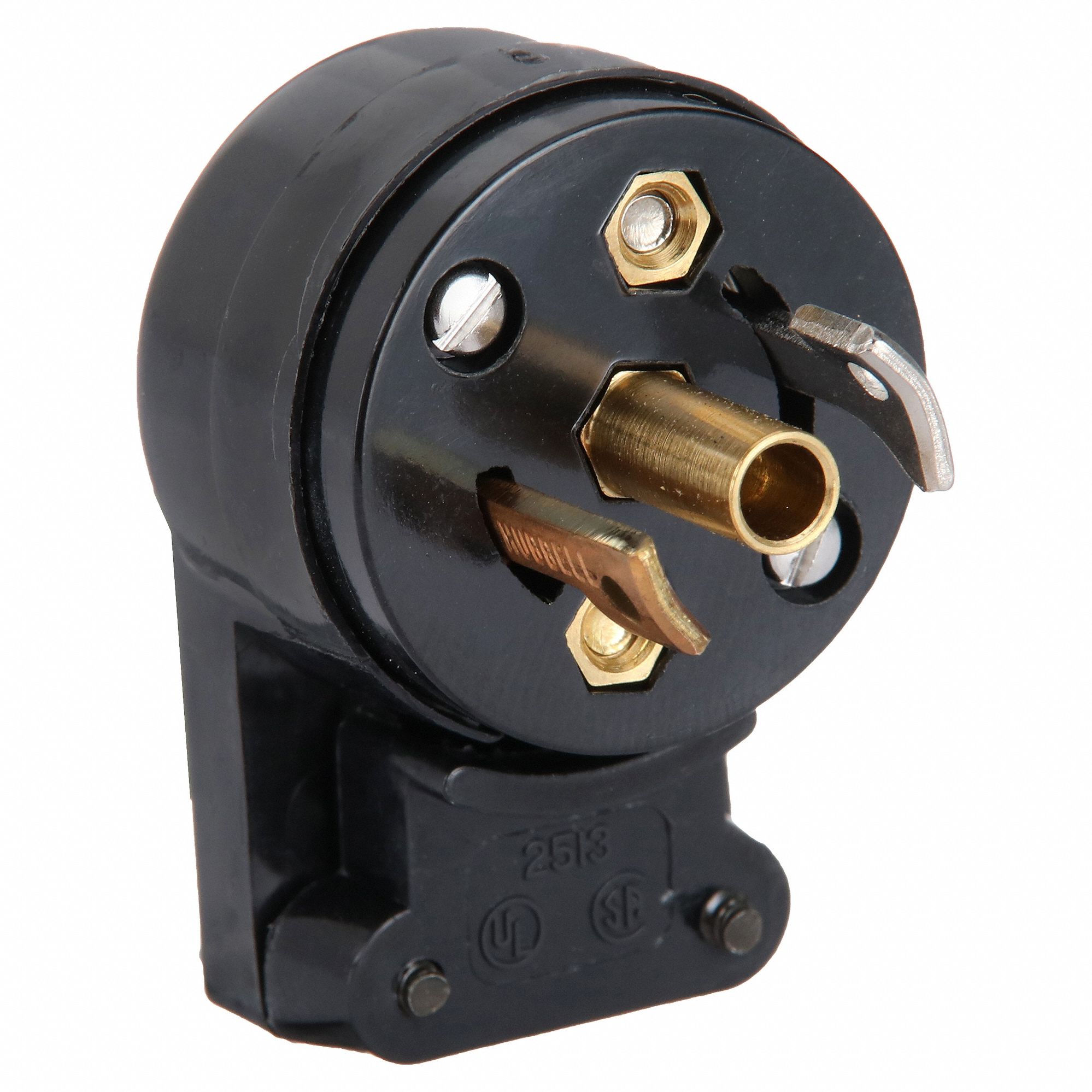 MIDGET LOCKING ANGLE PLUG, ML2-15P, 125V AC, 15 A, 2 POLES, BLACK, SCREW TERMINALS