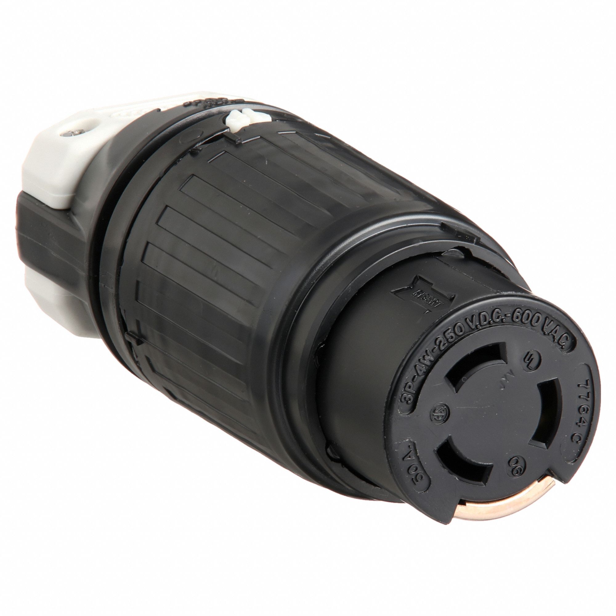 LOCKING CONNECTOR, NON-NEMA, 50 A, 250V DC/600V AC, 3 POLES, BLACK/WHITE