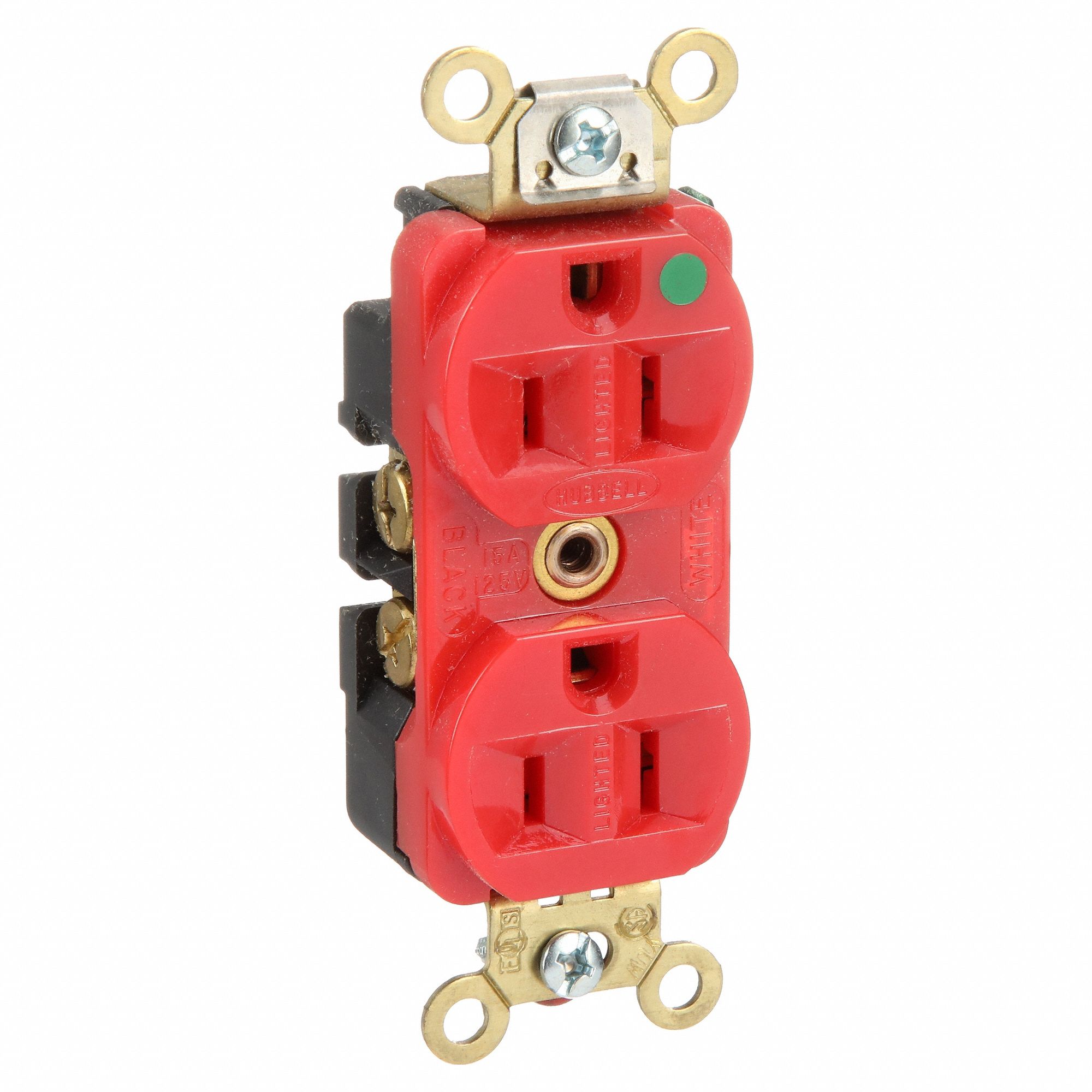 Receptacle, Red, 15 A, 2P3W, Back; Side, 1PK