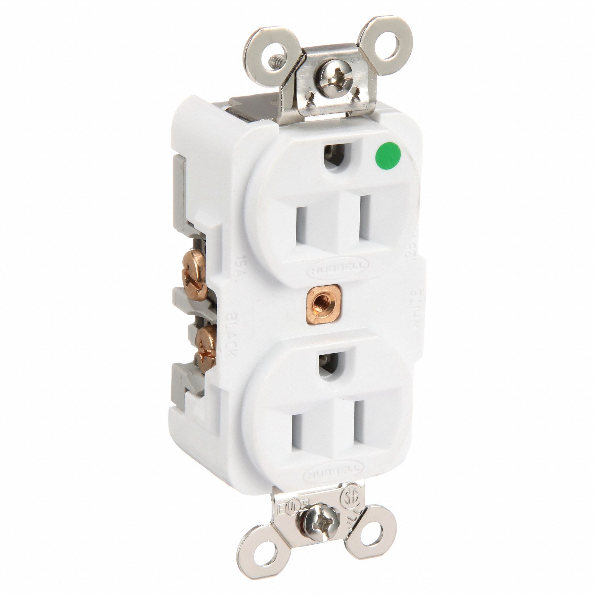 RÉCIPIENT, PRISE DOUBLE, 3 FILS,125 V CA, COURANT NOMINAL 15 A, BORNES À VIS, 5-15R, 1/2 HP, BLANC