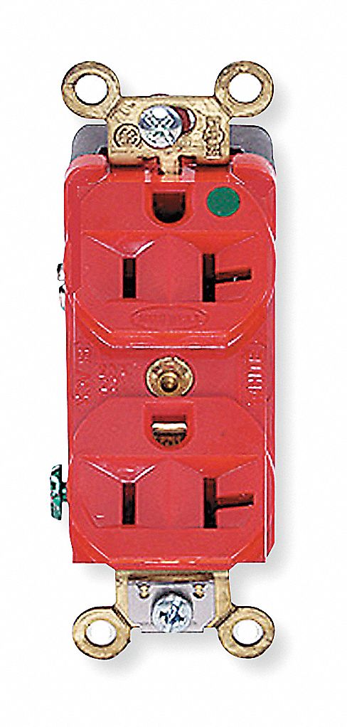 HUBBELL HBL8300ILR Receptacle,Red,20 A,2P3W,Back; Side,1PK 3D290