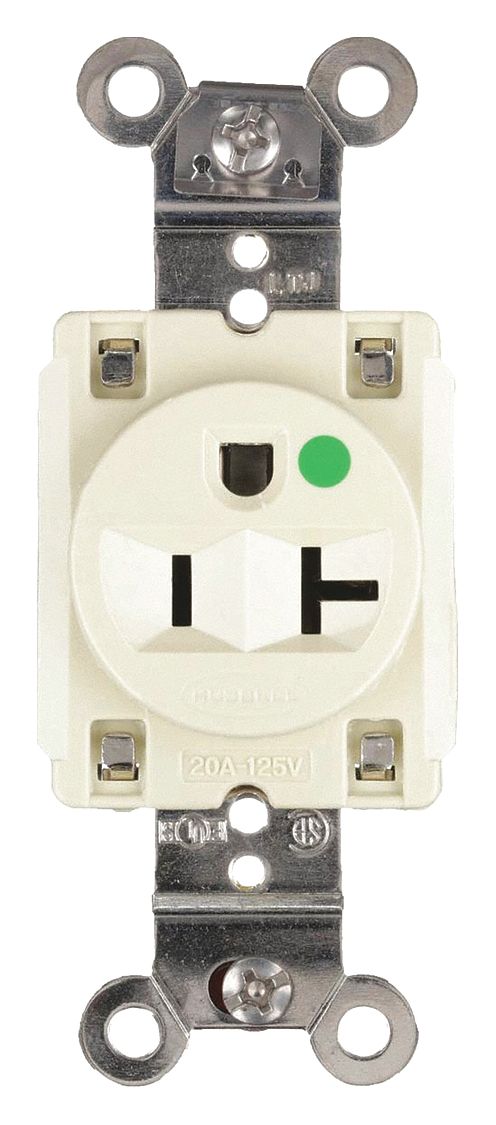 RECEPTACLE, SINGLE, 5-20R, 20 A, 125V AC, IVORY, 2 POLE/3 WIRE POLES AND WIRES