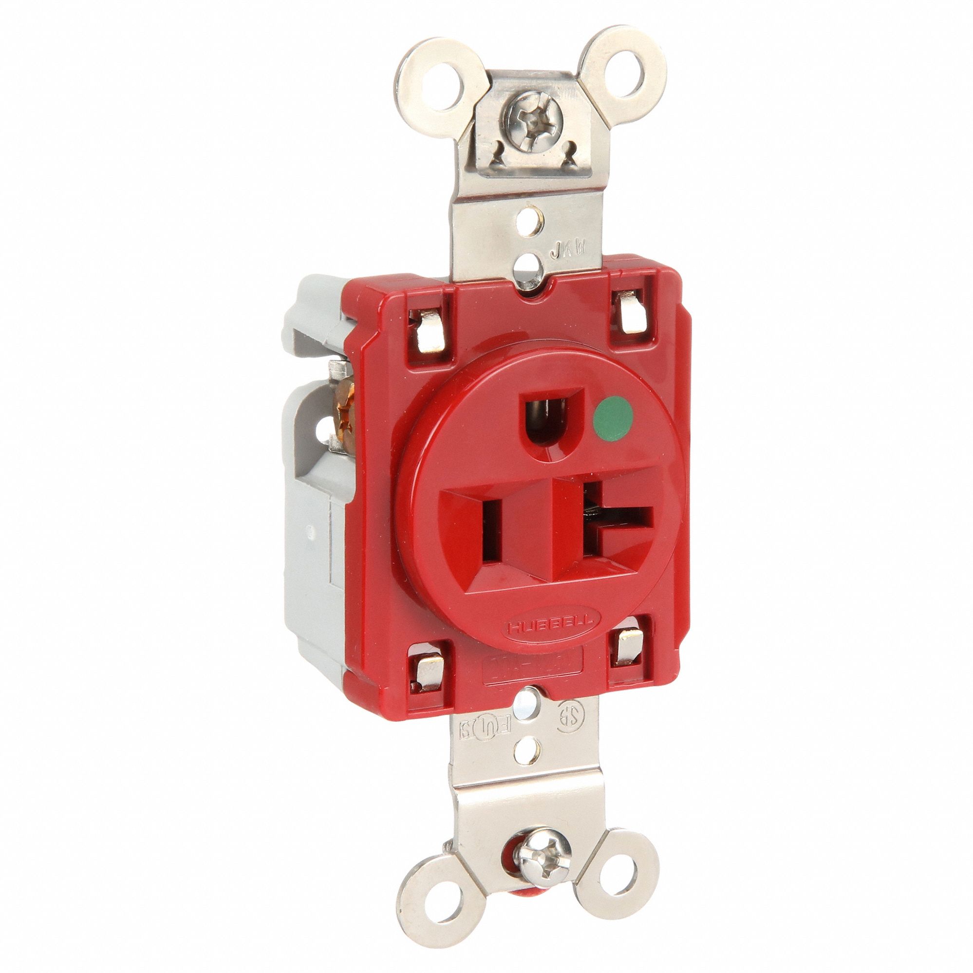 RECEPTACLE, SINGLE, 5-20R, 20 A, 125V AC, RED, 2 POLE/3 WIRE POLES AND WIRES