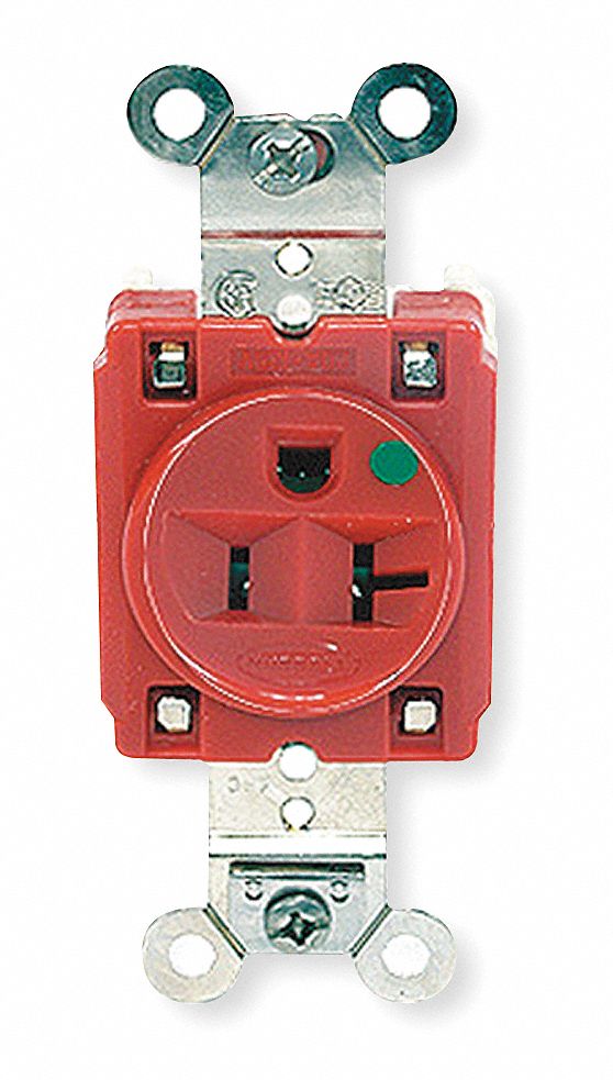 HUBBELL HBL8310R Receptacle,Red,20 A,2P3W,Back; Side,1PK 3D293