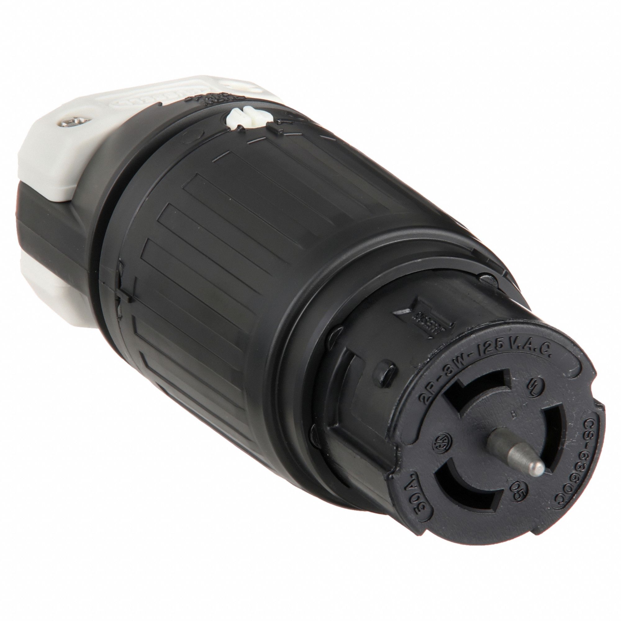 LOCKING CONNECTOR, NON-NEMA, 50 A, 125V AC, 2 POLES, BLACK/WHITE