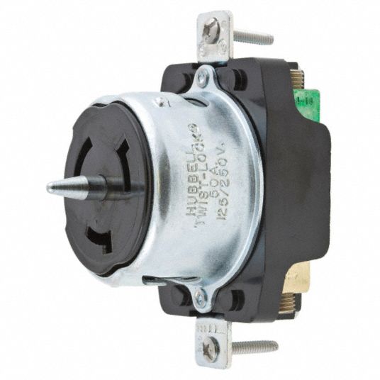 HUBBELL WIRING DEVICE-KELLEMS Black Locking Receptacle, 50 Amps, 125