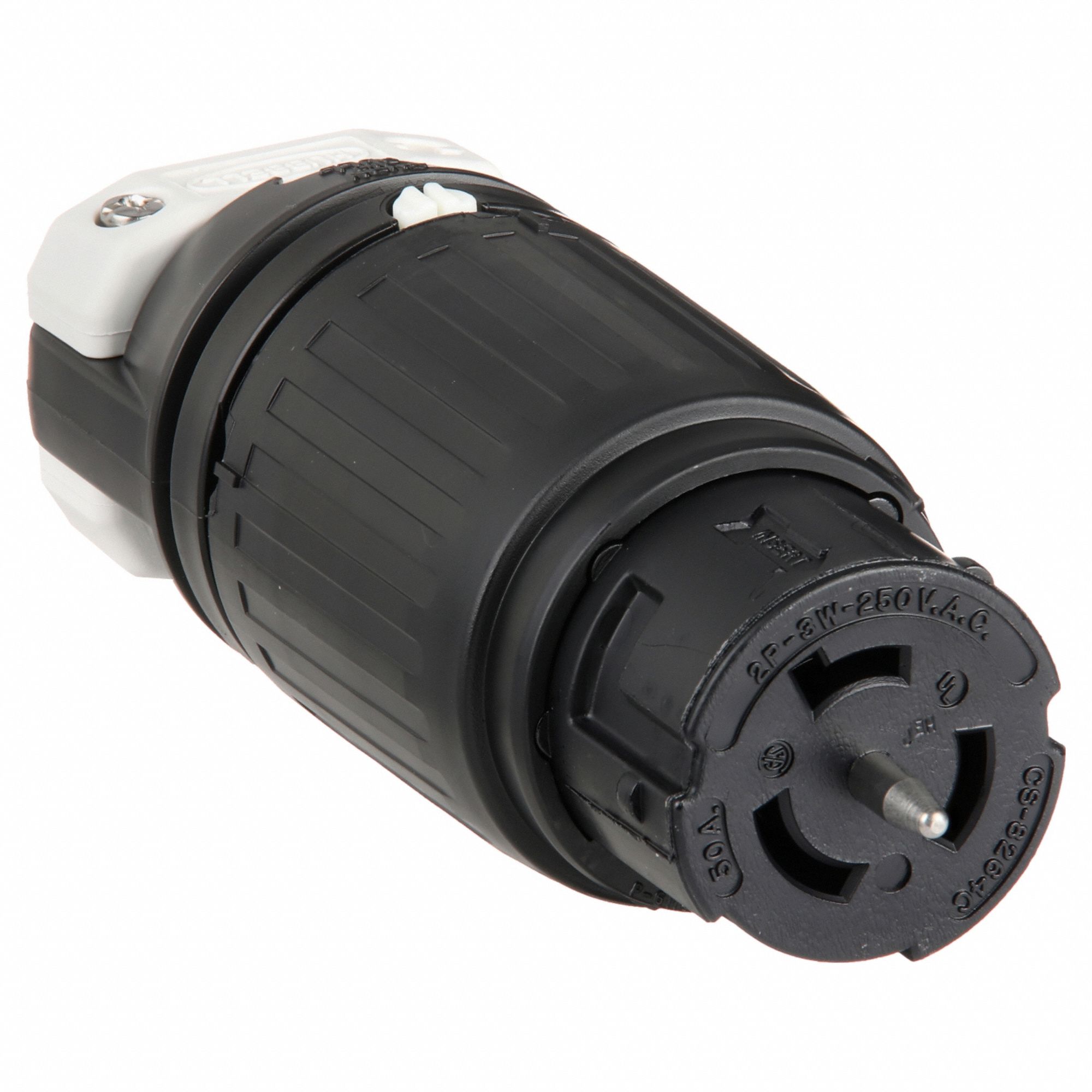 LOCKING CONNECTOR, NON-NEMA, 50 A, 250V AC, 2 POLES, BLACK/WHITE