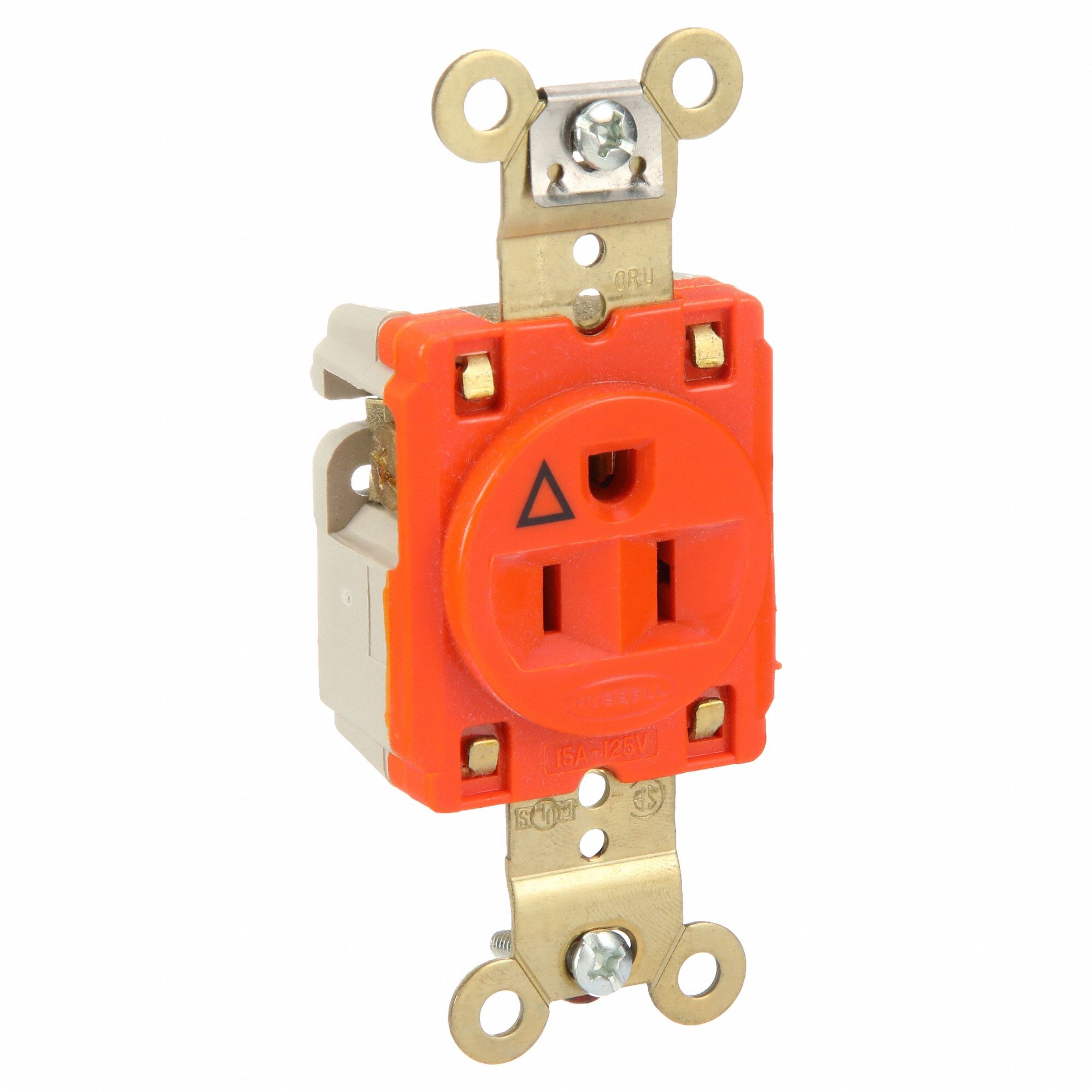 RECEPTACLE, SINGLE, 5-15R, 125V AC, 15 A, ORANGE, 2 POLE/3 WIRE, SCREW TERMINALS