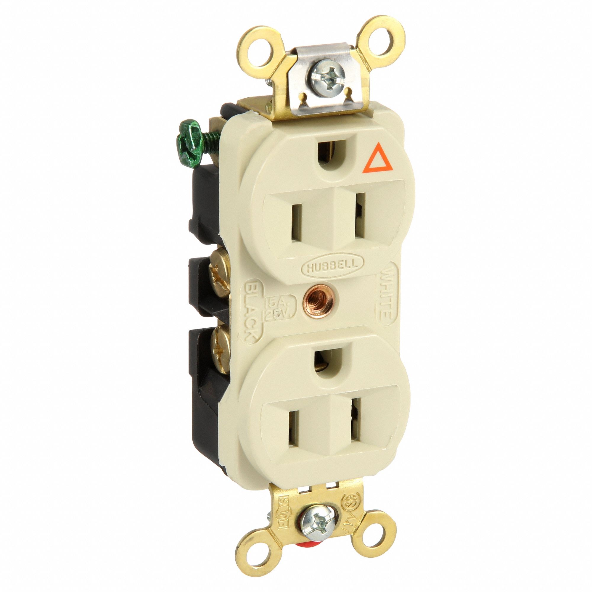 RECEPTACLE, DUPLEX, 5-15R, 125V AC, 15 A, IVORY, 2 POLE/3 WIRE, SCREW TERMINALS