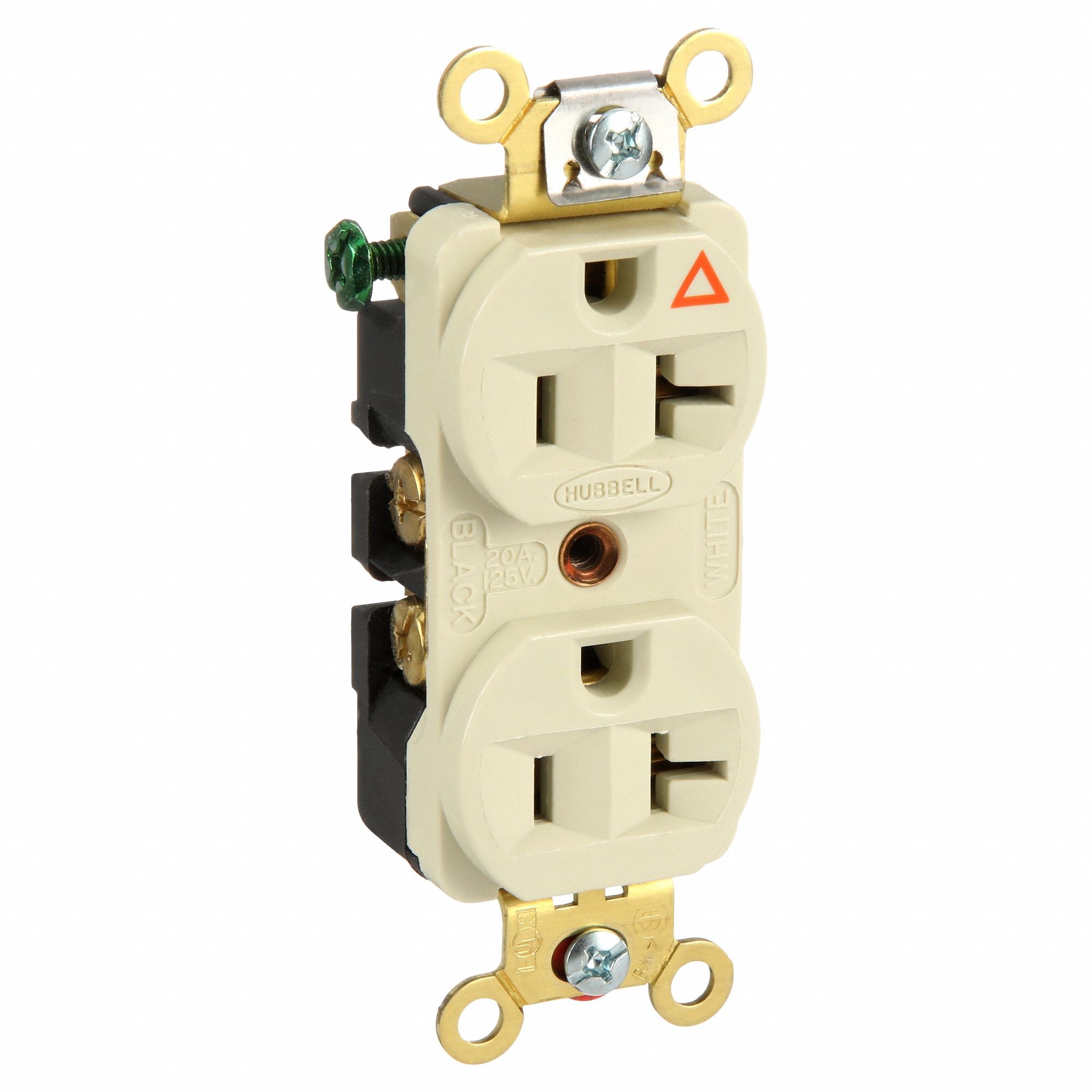 RECEPTACLE, DUPLEX, 5-20R, 125V AC, 20 A, IVORY, 2 POLE/3 WIRE, SCREW TERMINALS