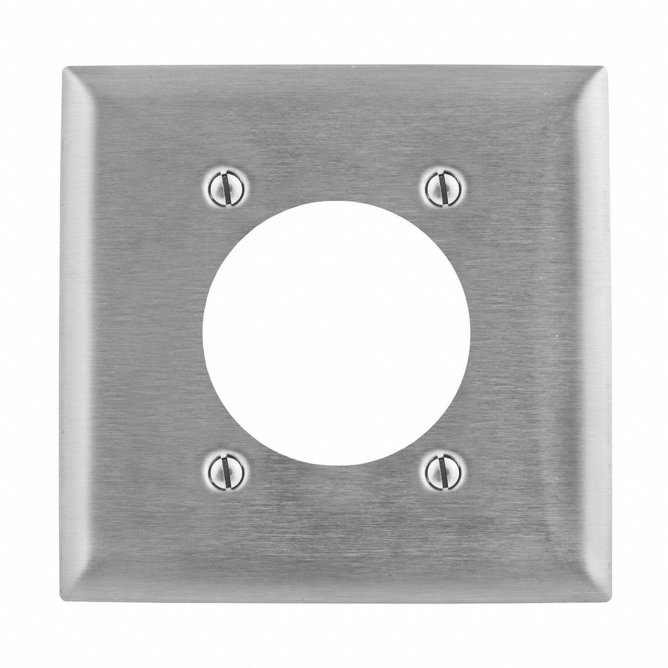 SINGLE RECEPTACLE WALL PLATE, SINGLE CIRCULAR OPENING, STAINLESS STEEL, SILVER, 1 OUTLET OPENING