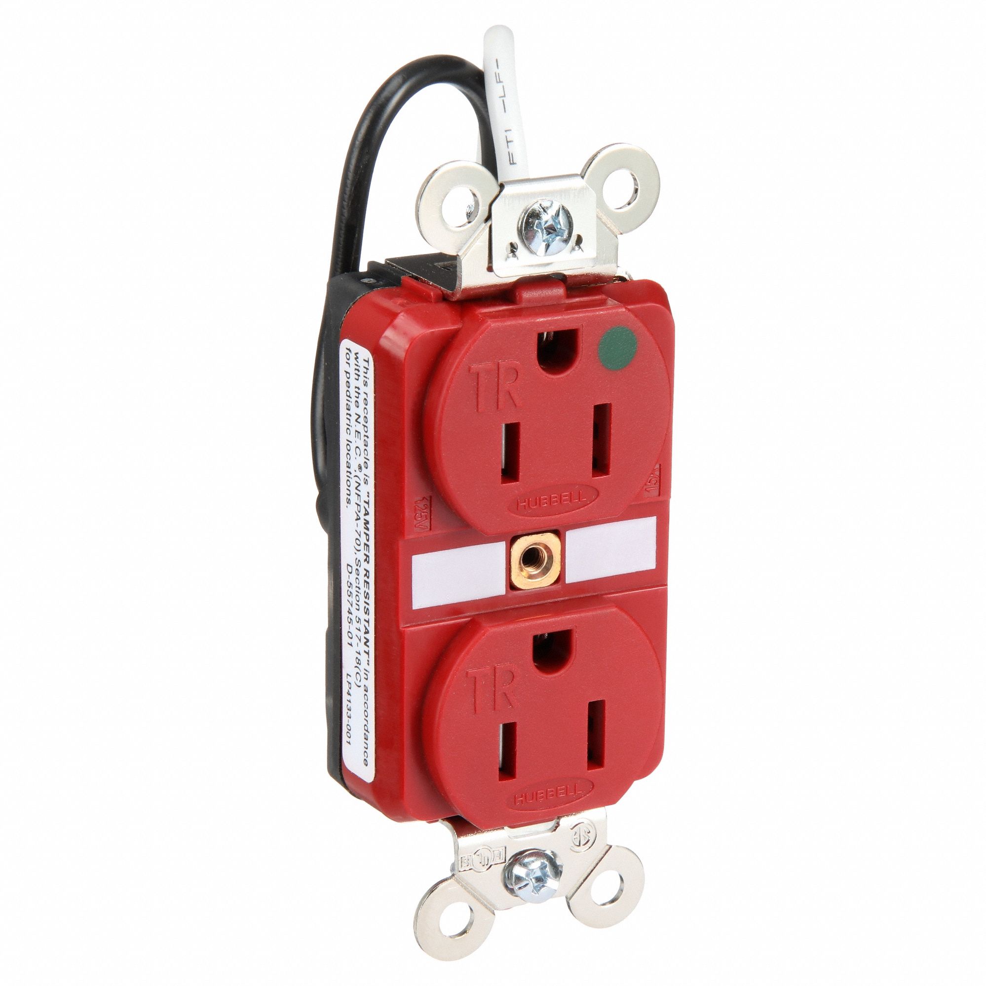 Receptacle, Duplex, 15A, 5-15R, 125V, Red