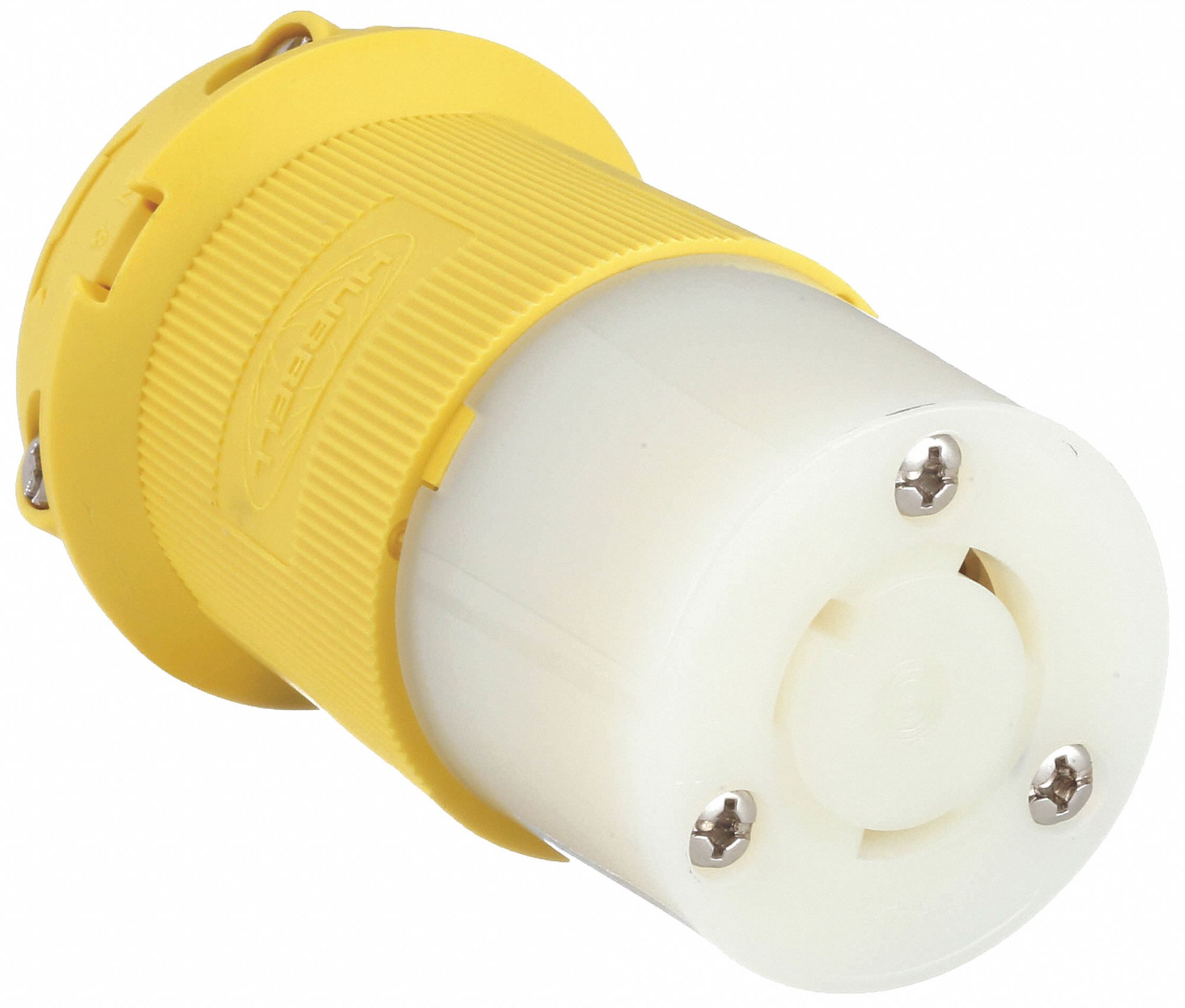 Midget Locking Connector: L6-20R, 20 A, 250V AC, 2 Poles, Yellow, Screw Terminals