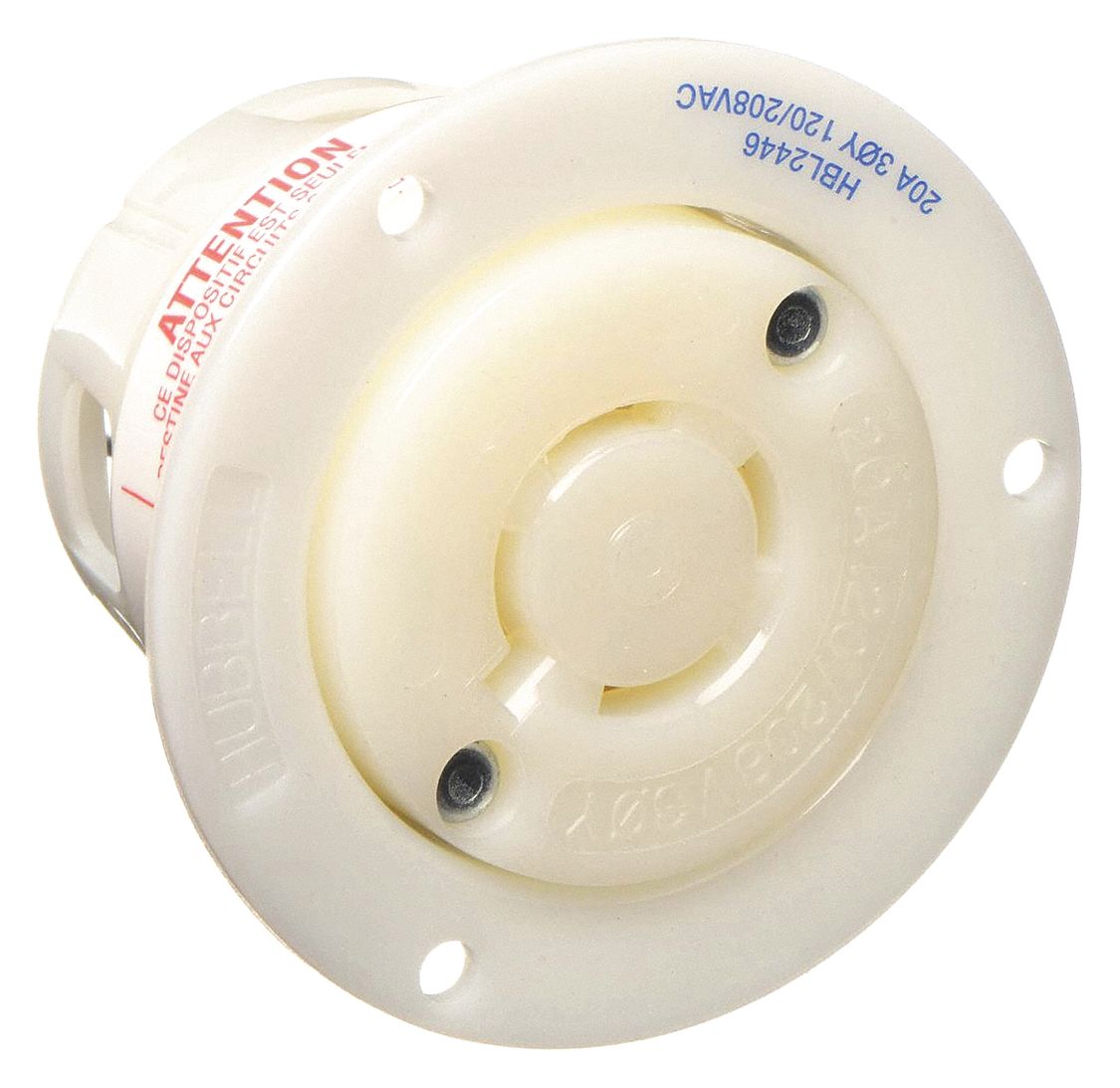 L1820R, 20 A, Flanged Locking Receptacle 3D574HBL2446 Grainger