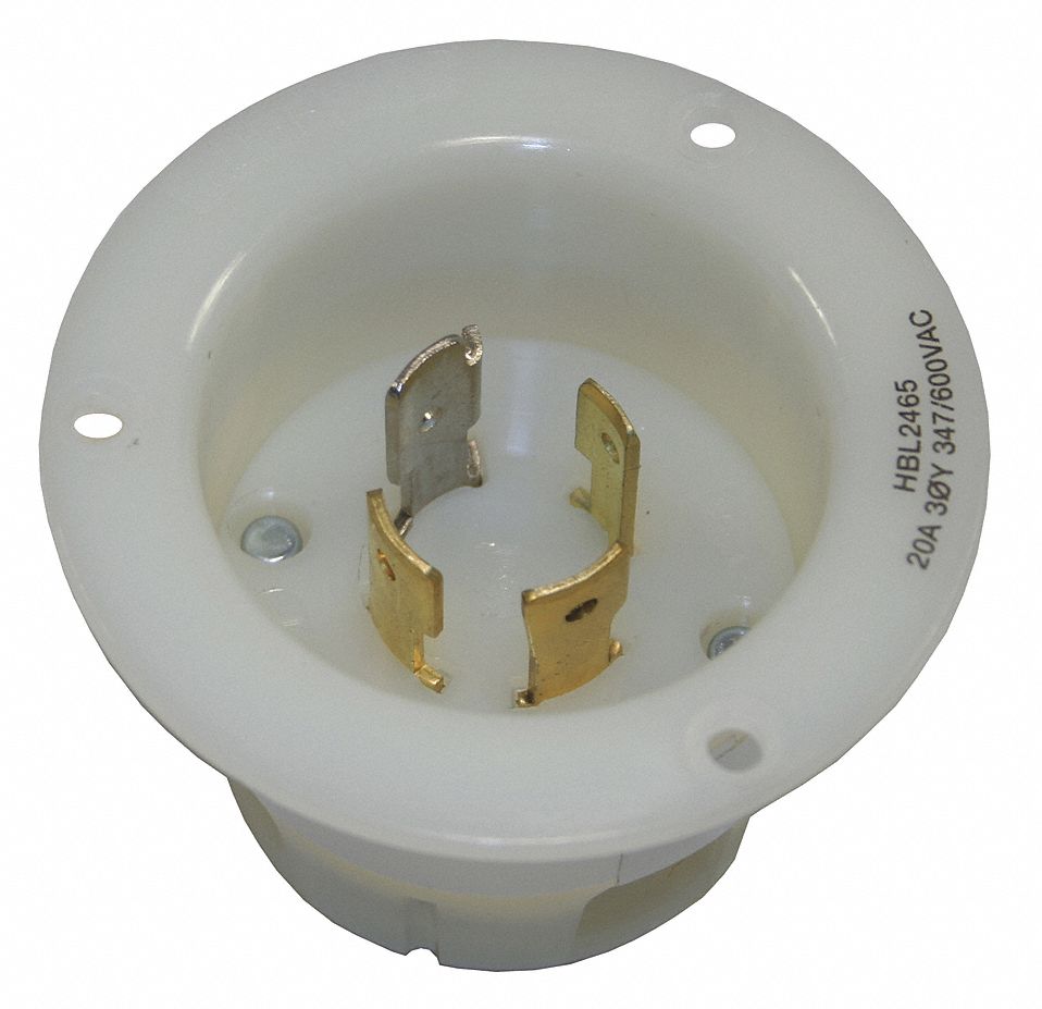 Flanged Locking Inlet: L20-20P, 20 A, 347/600V AC, 4 Poles