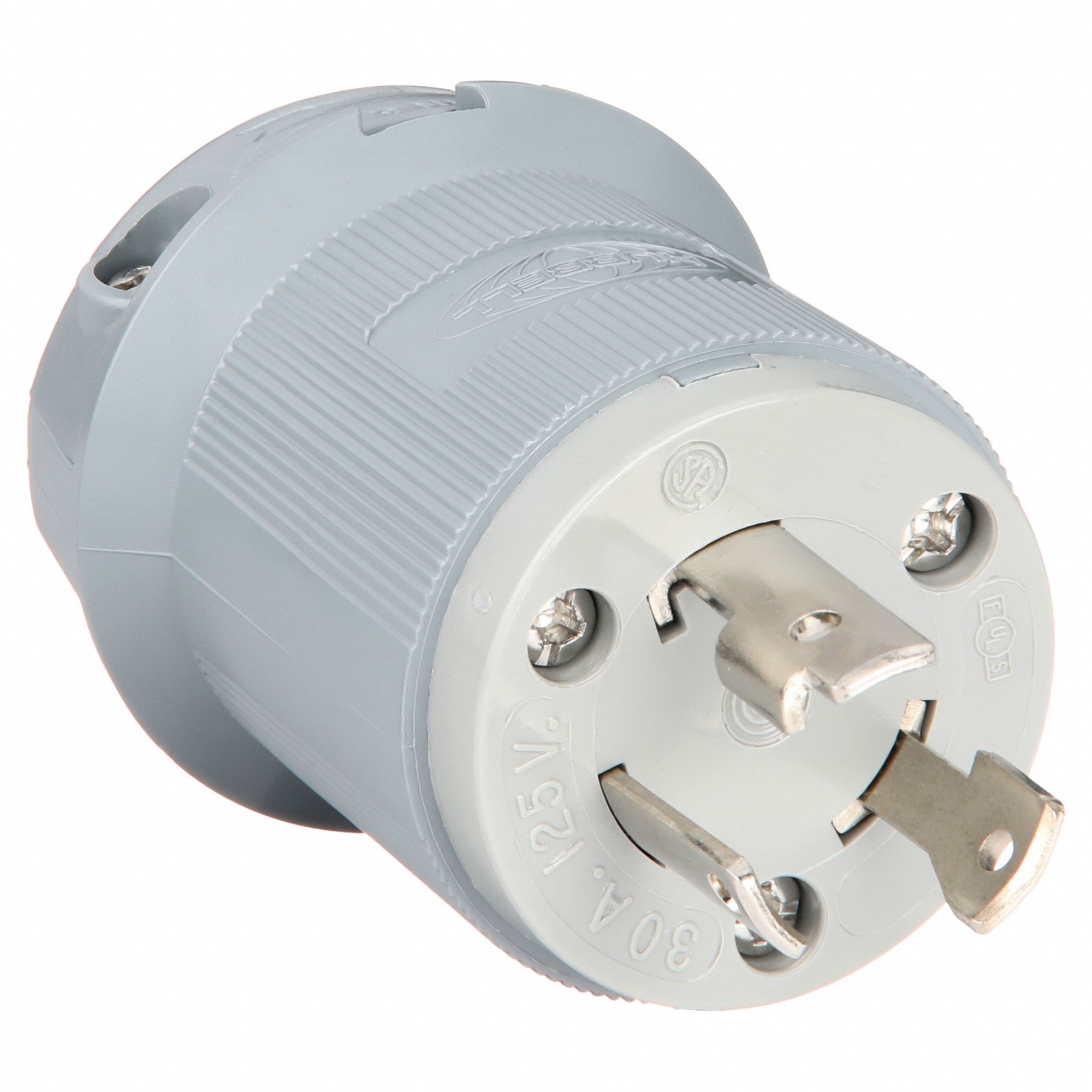 Locking Plug: L5-30P, 125V AC, 30 A, 2 Poles, Gray, Screw Terminals