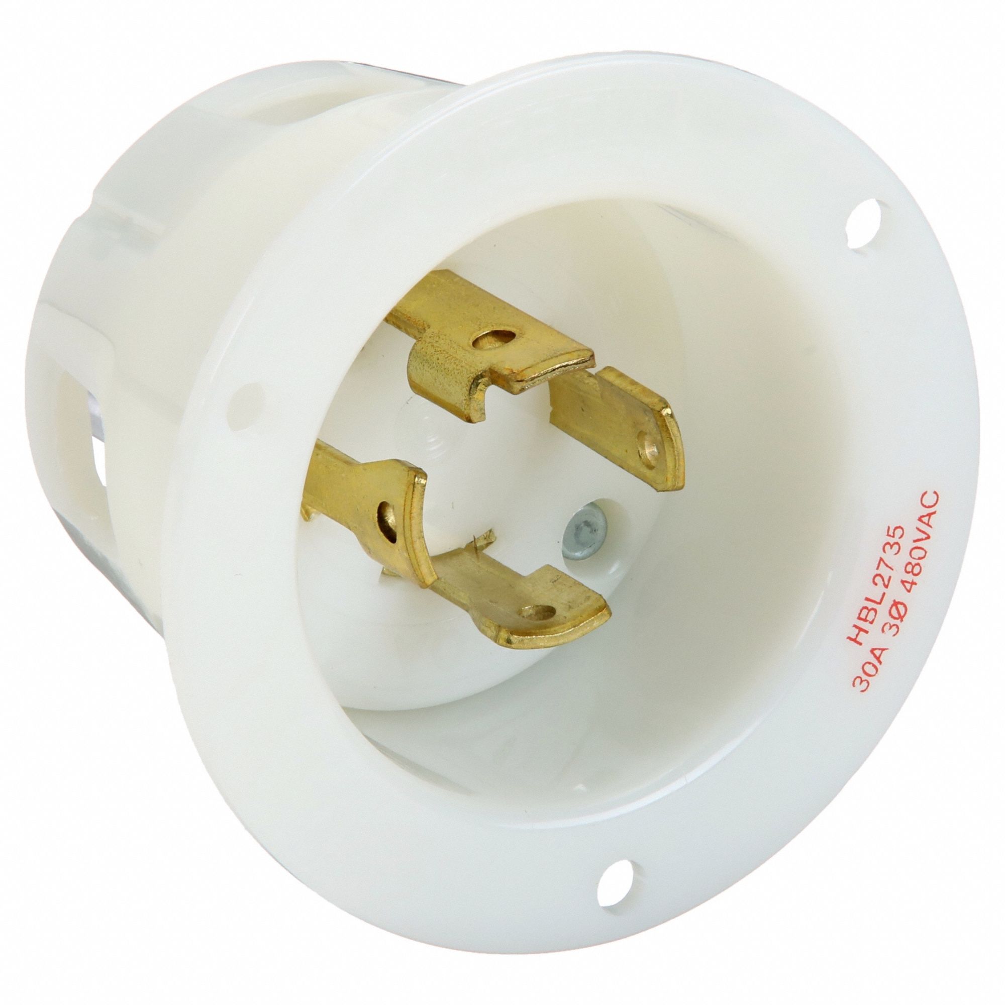 FLANGED LOCKING INLET, L16-30P, 30 A, 480V AC, 3 POLES, SCREW TERMINALS