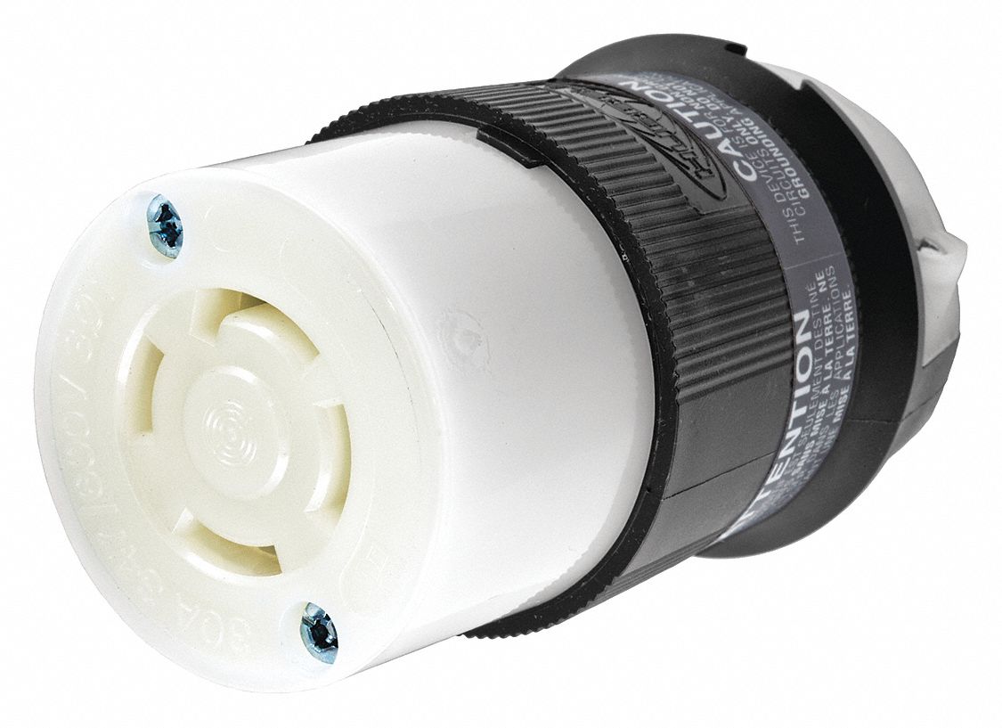 Twist-Lock Connector: L20-30R, 30 A, 347/600V AC, 4 Poles, Black/White, Screw Terminals