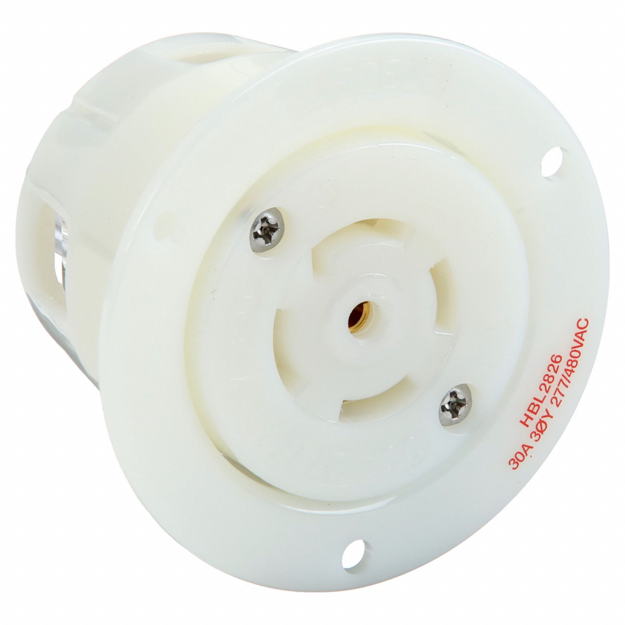 FLANGED LOCKING RECEPTACLE, L22-30R, 30 A, 277/480V AC, WHITE, 4 POLES