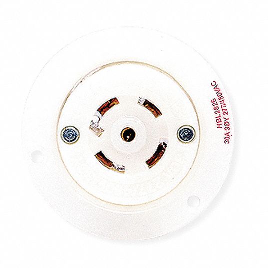 HUBBELL WIRING DEVICE-KELLEMS White Flanged Locking Receptacle, 30 Amps