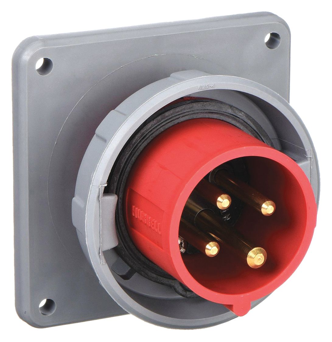 Watertight Pin and Sleeve Inlet: 20 A, 480V AC, IEC Grounding, Red, 10 hp Horsepower Rating