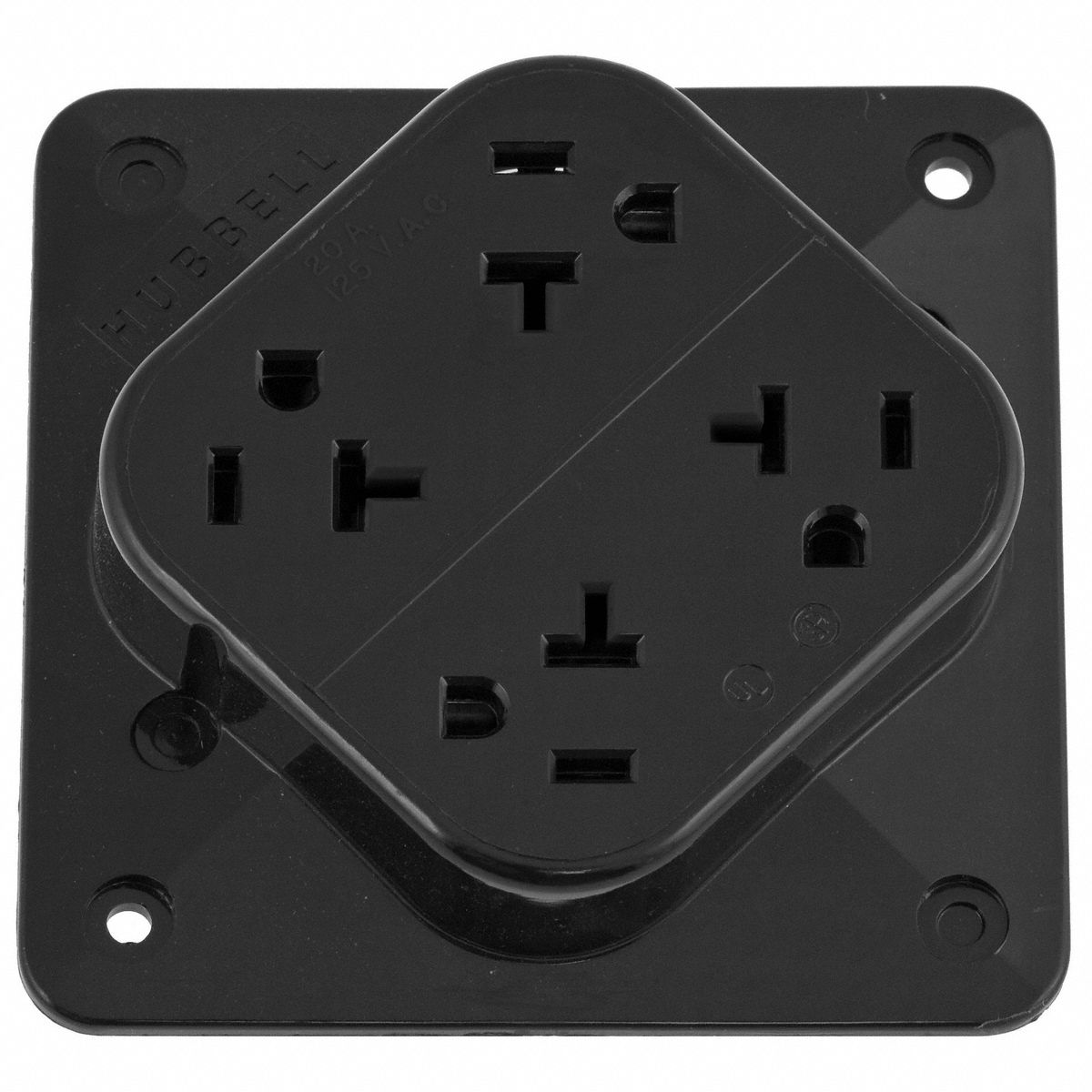 RECEPTACLE, QUAD, BLACK, 5-20R, 20 A, 125V AC, 2 POLE/3 WIRE, SCREW TERMINALS