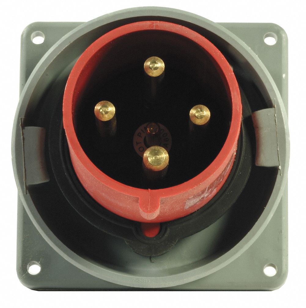 Watertight Pin and Sleeve Inlet: 60/63 A, 380 to 415V AC, IEC Grounding, Red