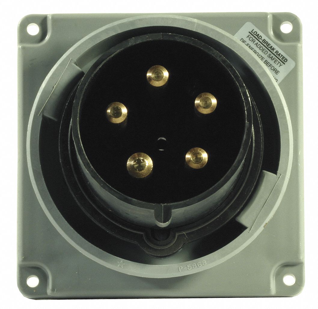 Watertight Pin and Sleeve Inlet: 100 A, 347/600V AC, IEC Grounding, Black, 50 hp Horsepower Rating