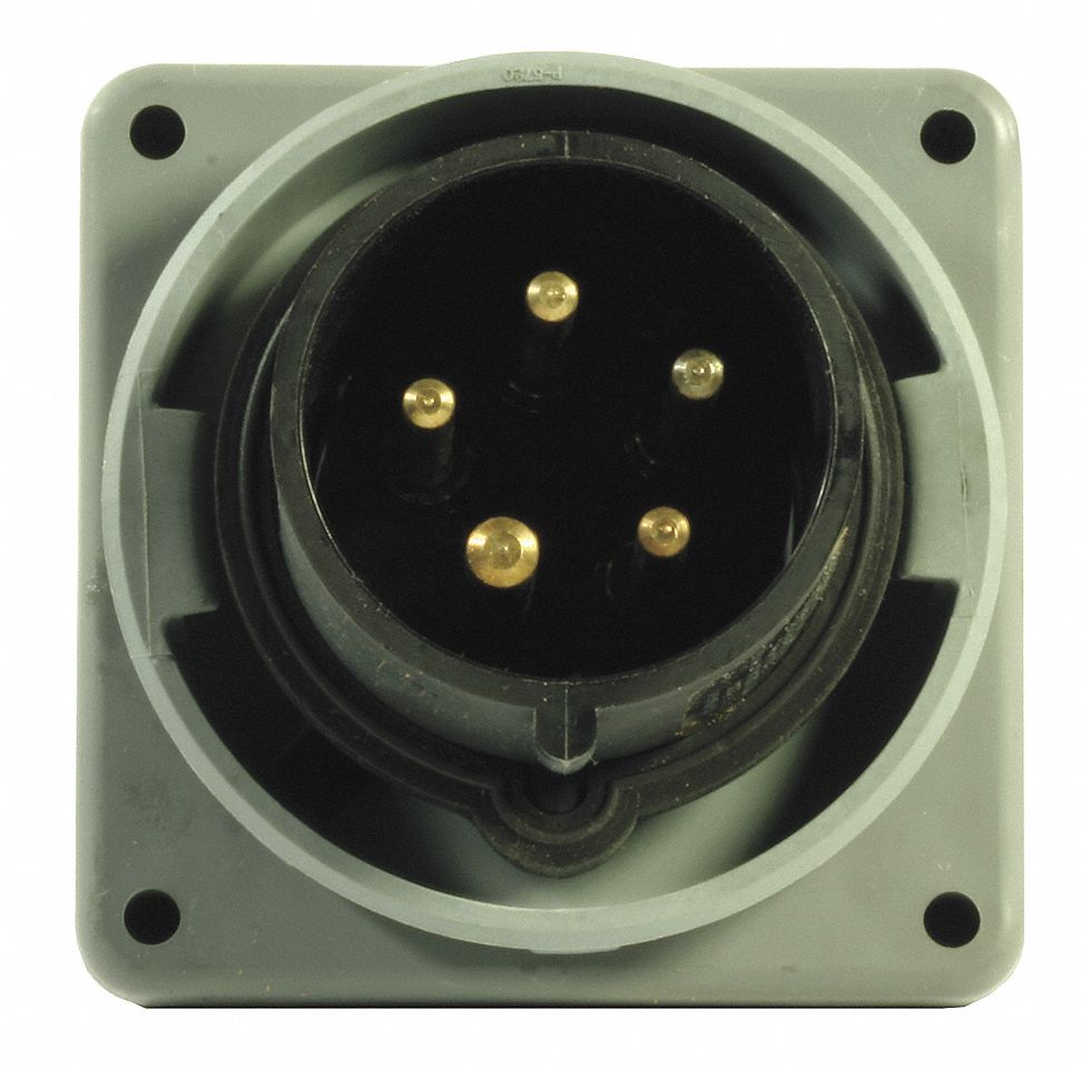 Watertight Pin and Sleeve Inlet: 20 A, 347/600V AC, IEC Grounding, Black, 10 hp Horsepower Rating